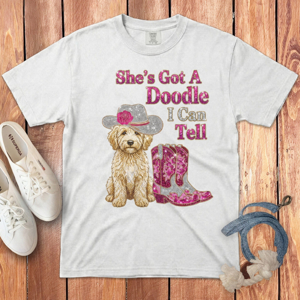 Faux Rhinestone Doodle Can Tell Signature T-Shirt in White / S by Puppy Jo