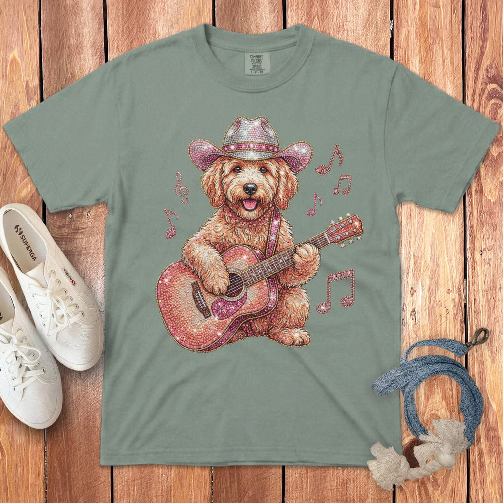Faux Rhinestone Doodle Cowboy Signature T-Shirt in Bay / S by Puppy Jo