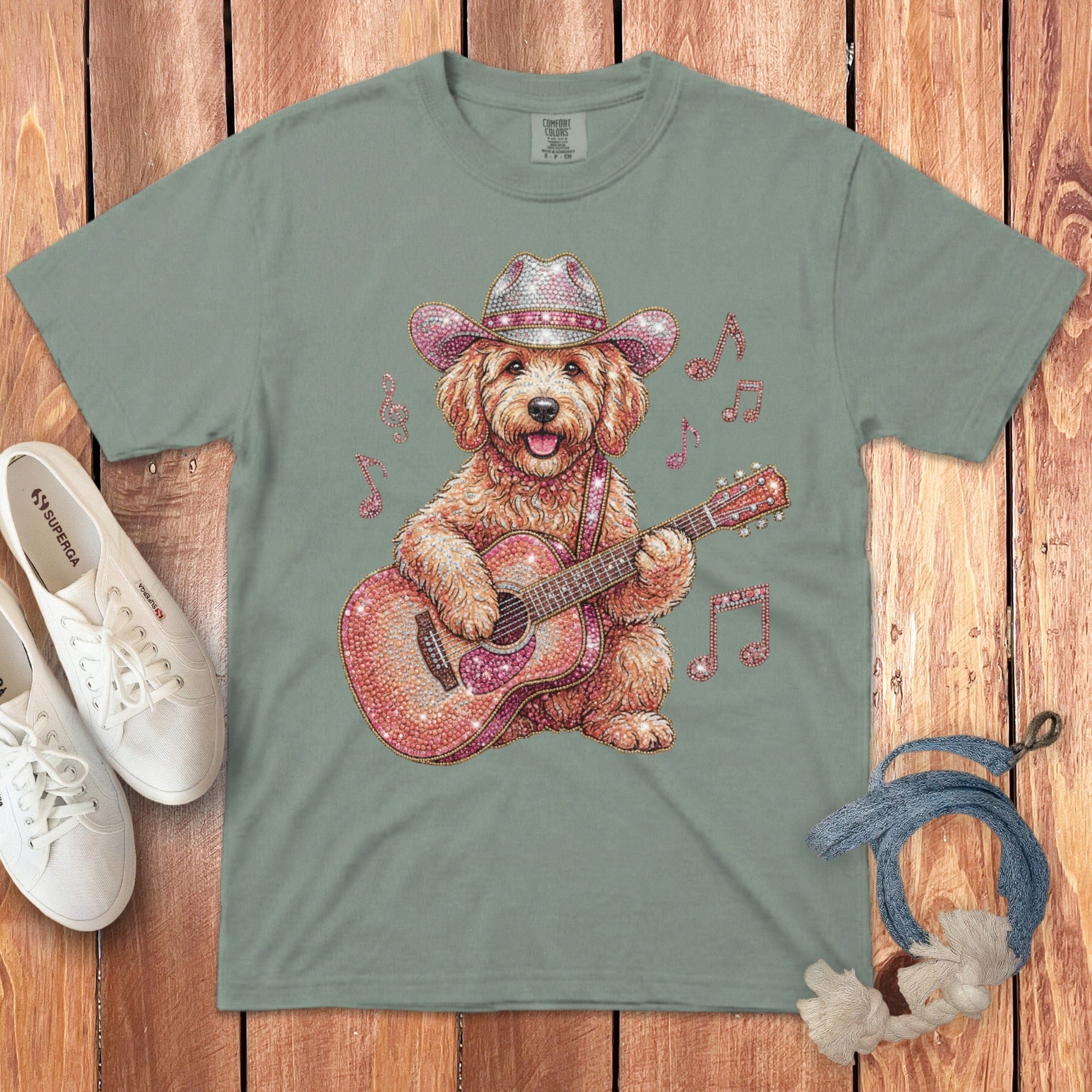 Faux Rhinestone Doodle Cowboy Signature T-Shirt in Bay / S by Puppy Jo