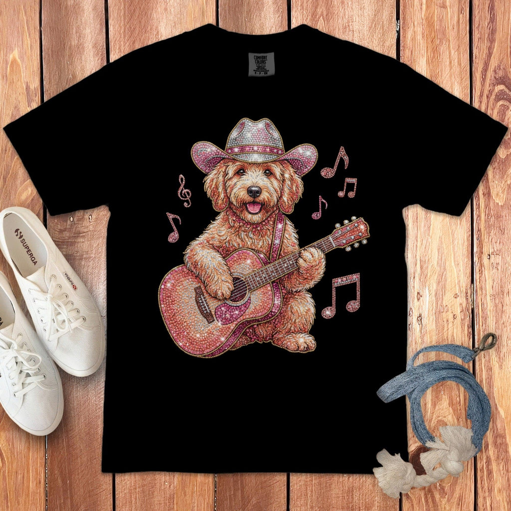 Faux Rhinestone Doodle Cowboy Signature T-Shirt in Black / S by Puppy Jo