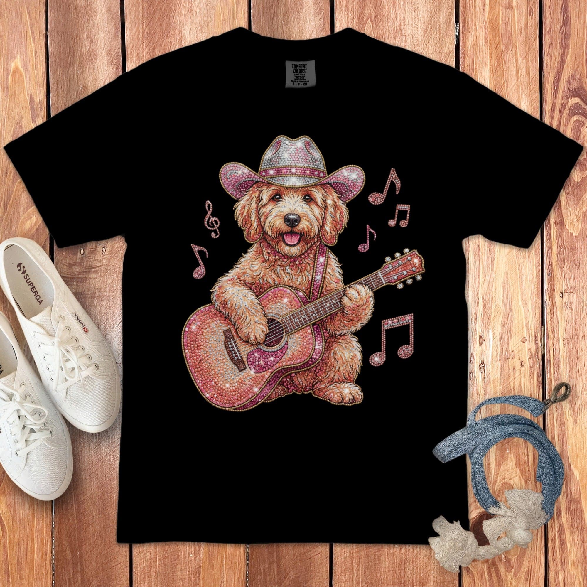 Faux Rhinestone Doodle Cowboy Signature T-Shirt in Black / S by Puppy Jo