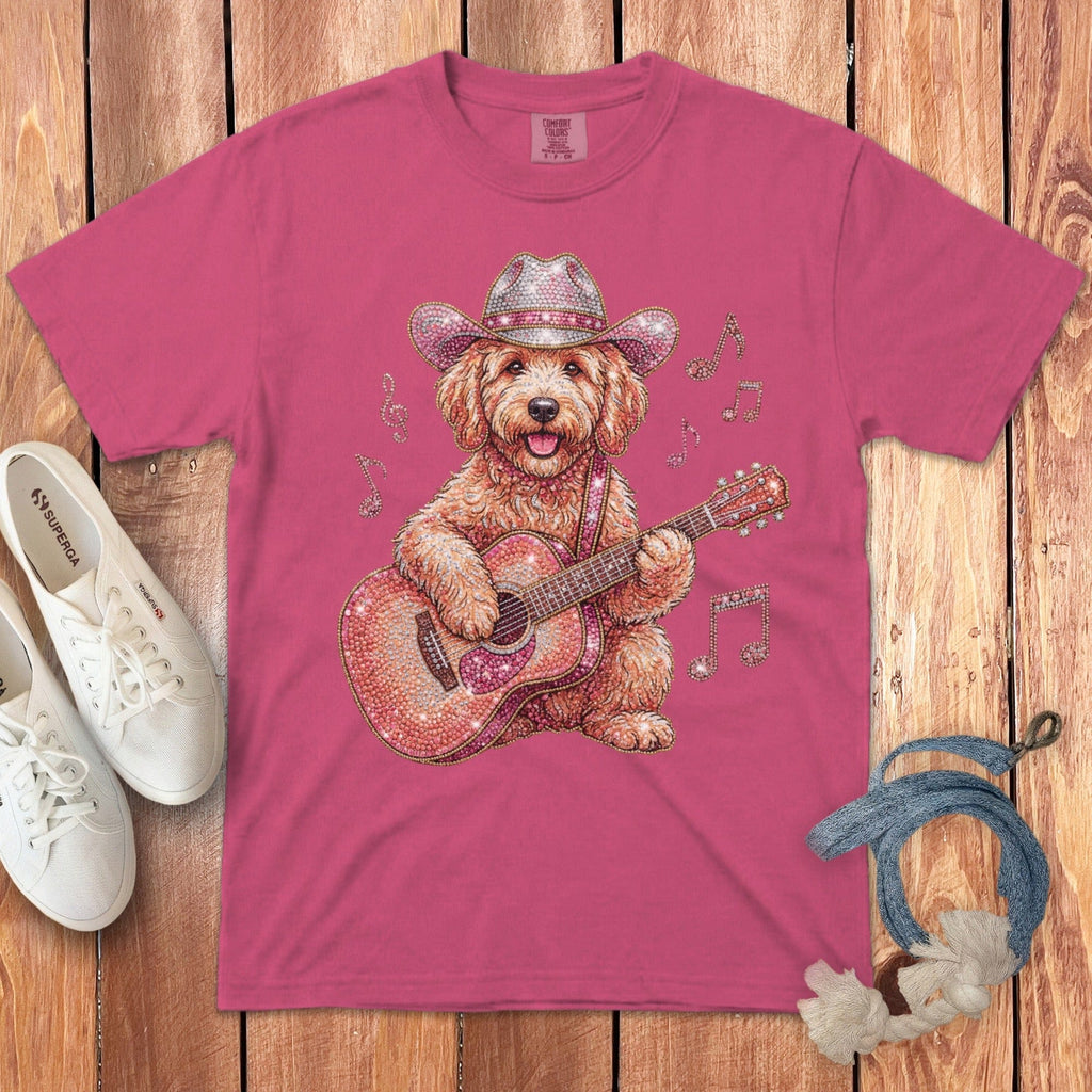 Faux Rhinestone Doodle Cowboy Signature T-Shirt in Crunchberry / S by Puppy Jo