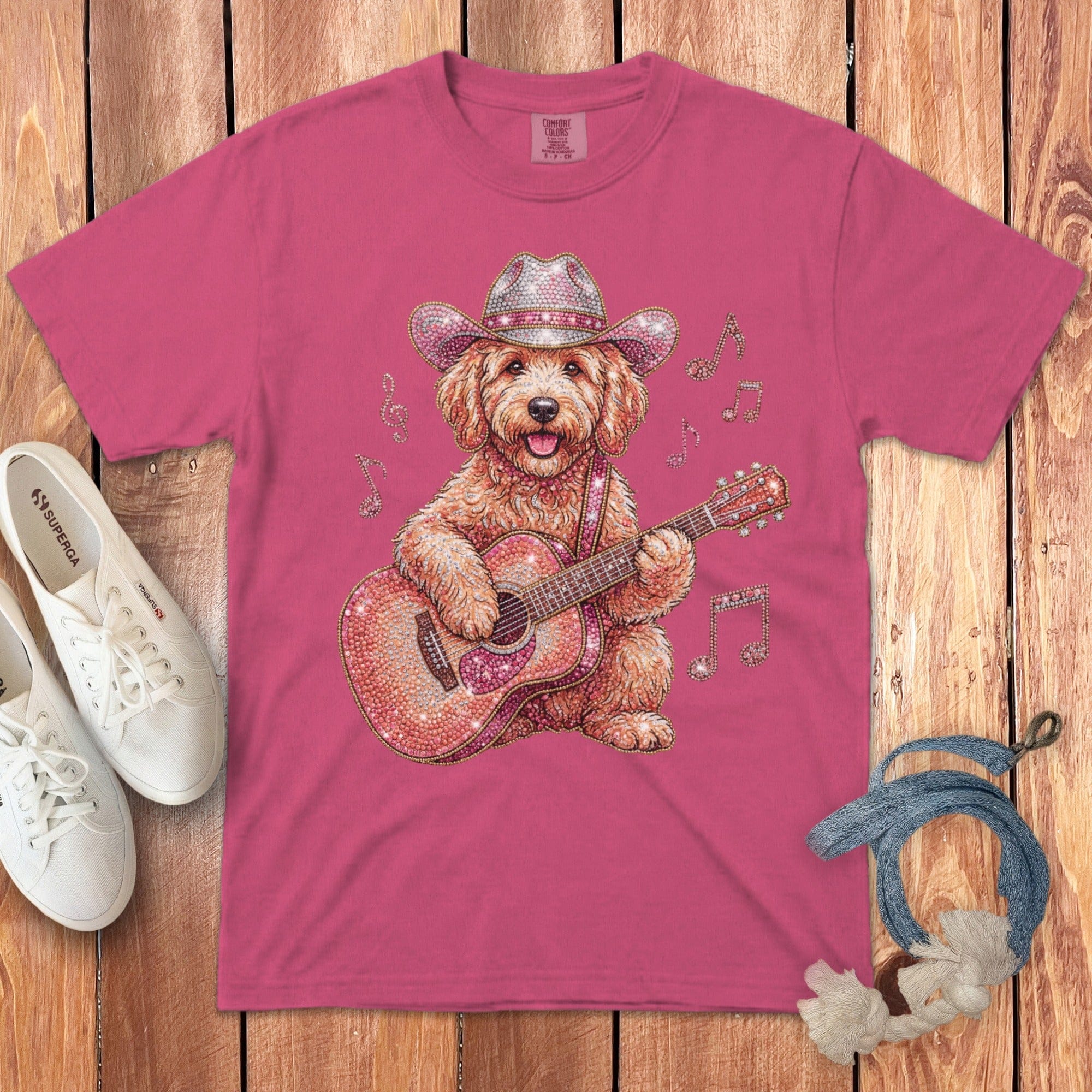 Faux Rhinestone Doodle Cowboy Signature T-Shirt in Crunchberry / S by Puppy Jo