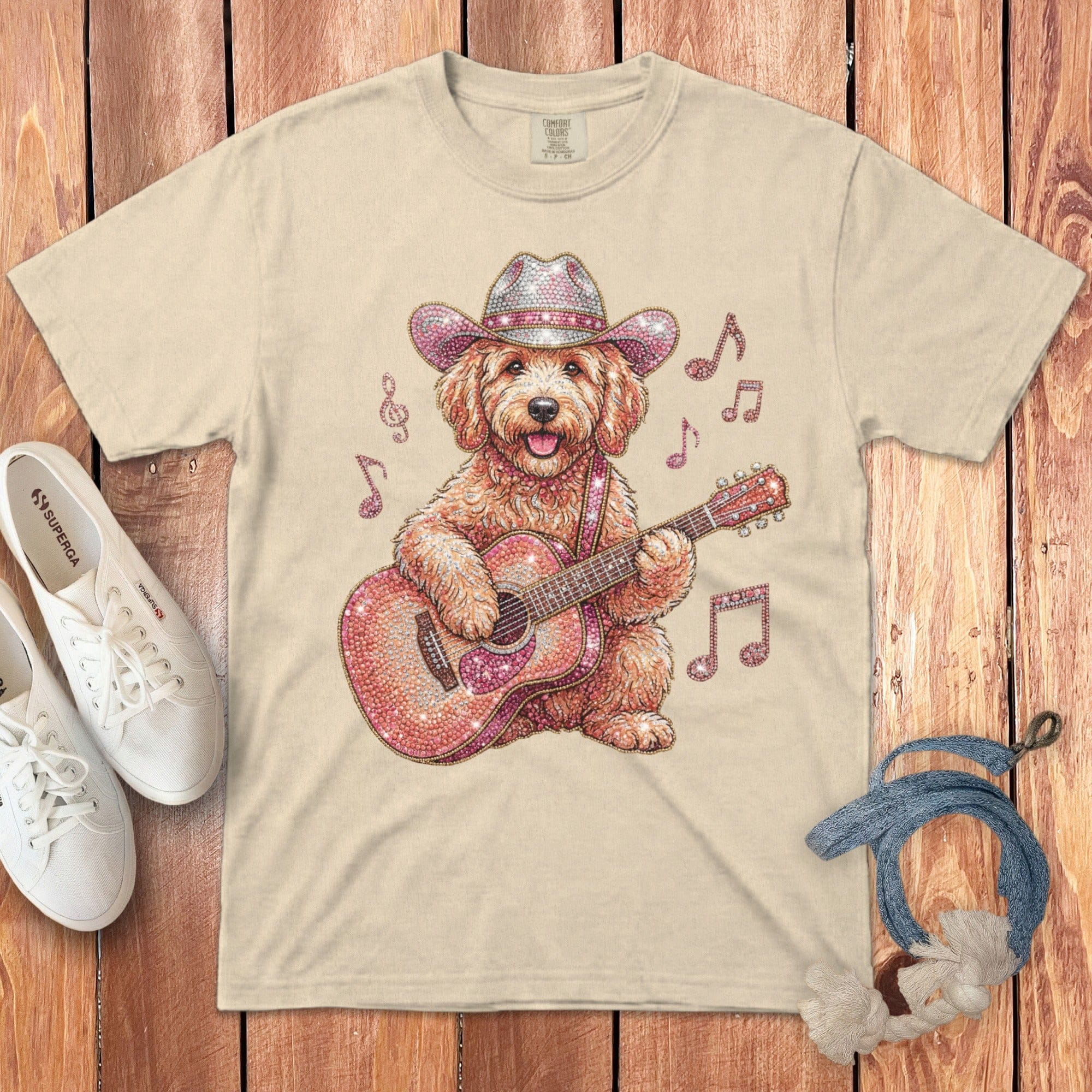 Faux Rhinestone Doodle Cowboy Signature T-Shirt in Ivory / S by Puppy Jo