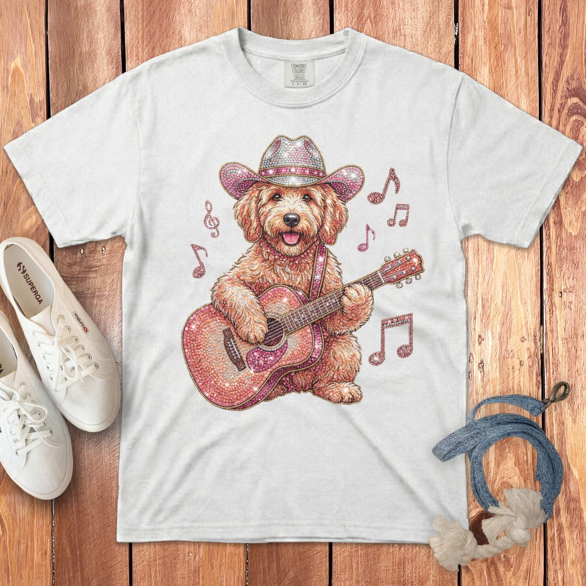 Faux Rhinestone Doodle Cowboy Signature T-Shirt in White / S by Puppy Jo