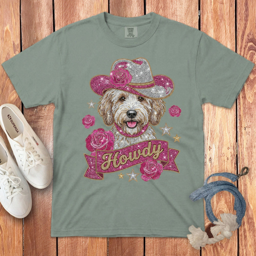 Faux Rhinestone Howdy Banner Signature T-Shirt in Bay / S by Puppy Jo