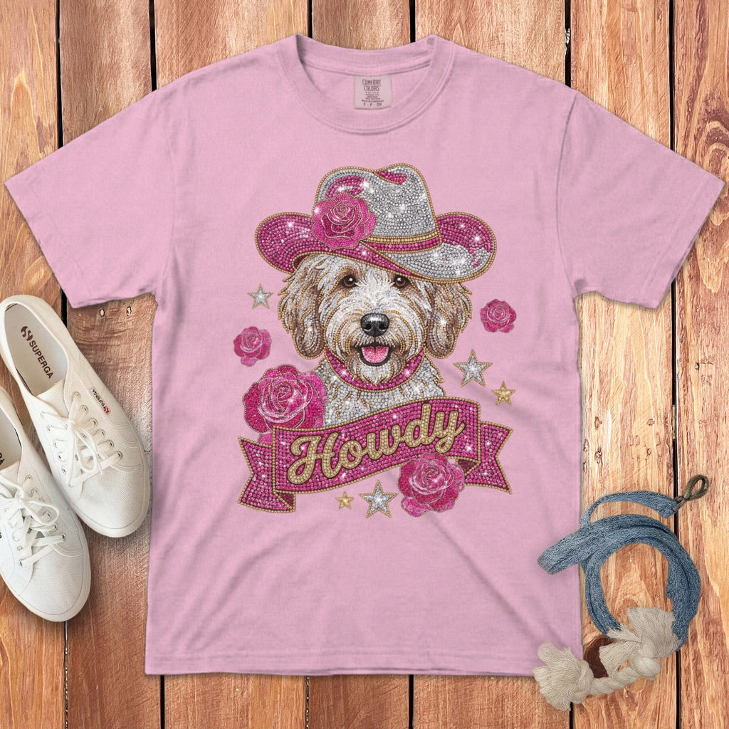 Faux Rhinestone Howdy Banner Signature T-Shirt in Blossom / S by Puppy Jo