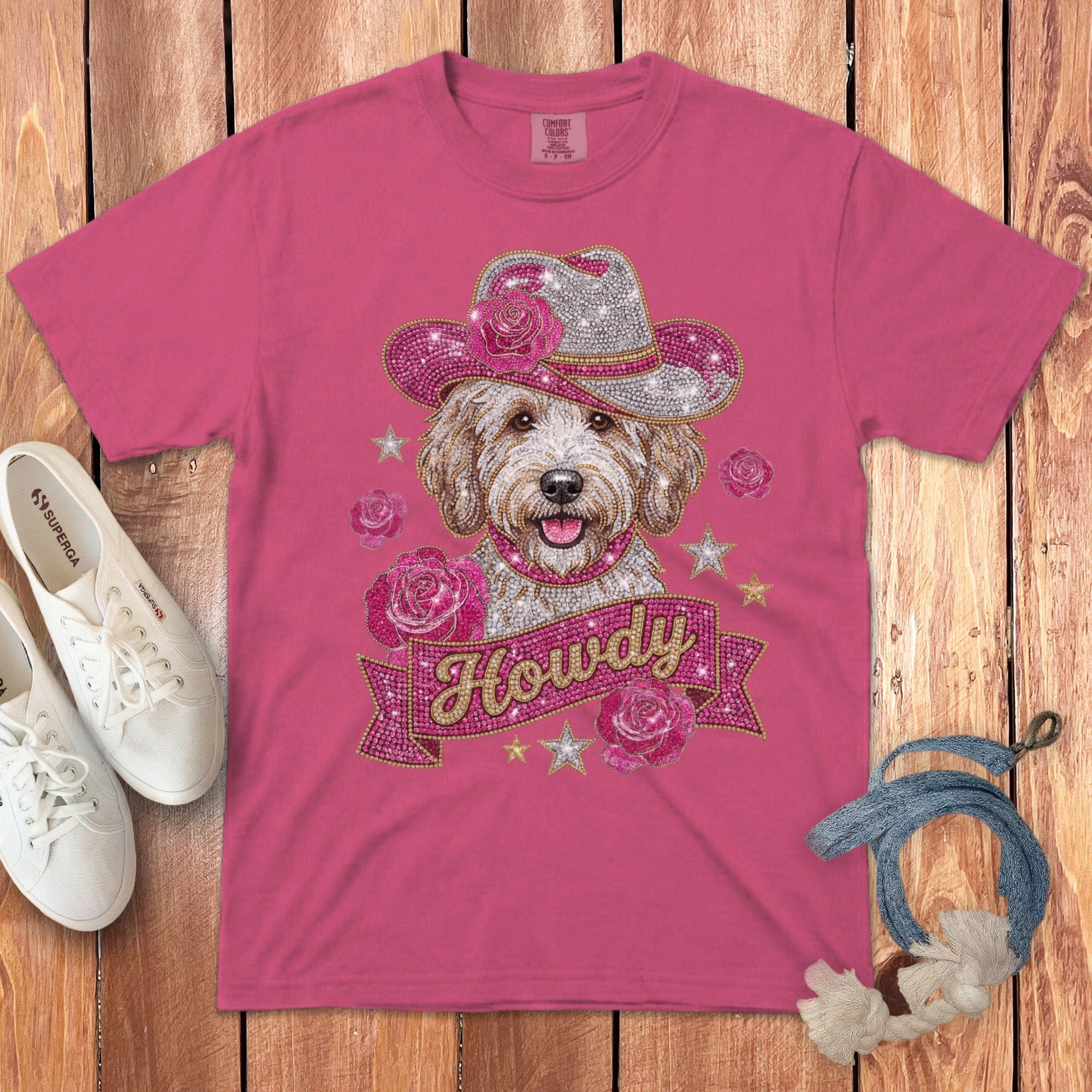 Faux Rhinestone Howdy Banner Signature T-Shirt in Crunchberry / S by Puppy Jo