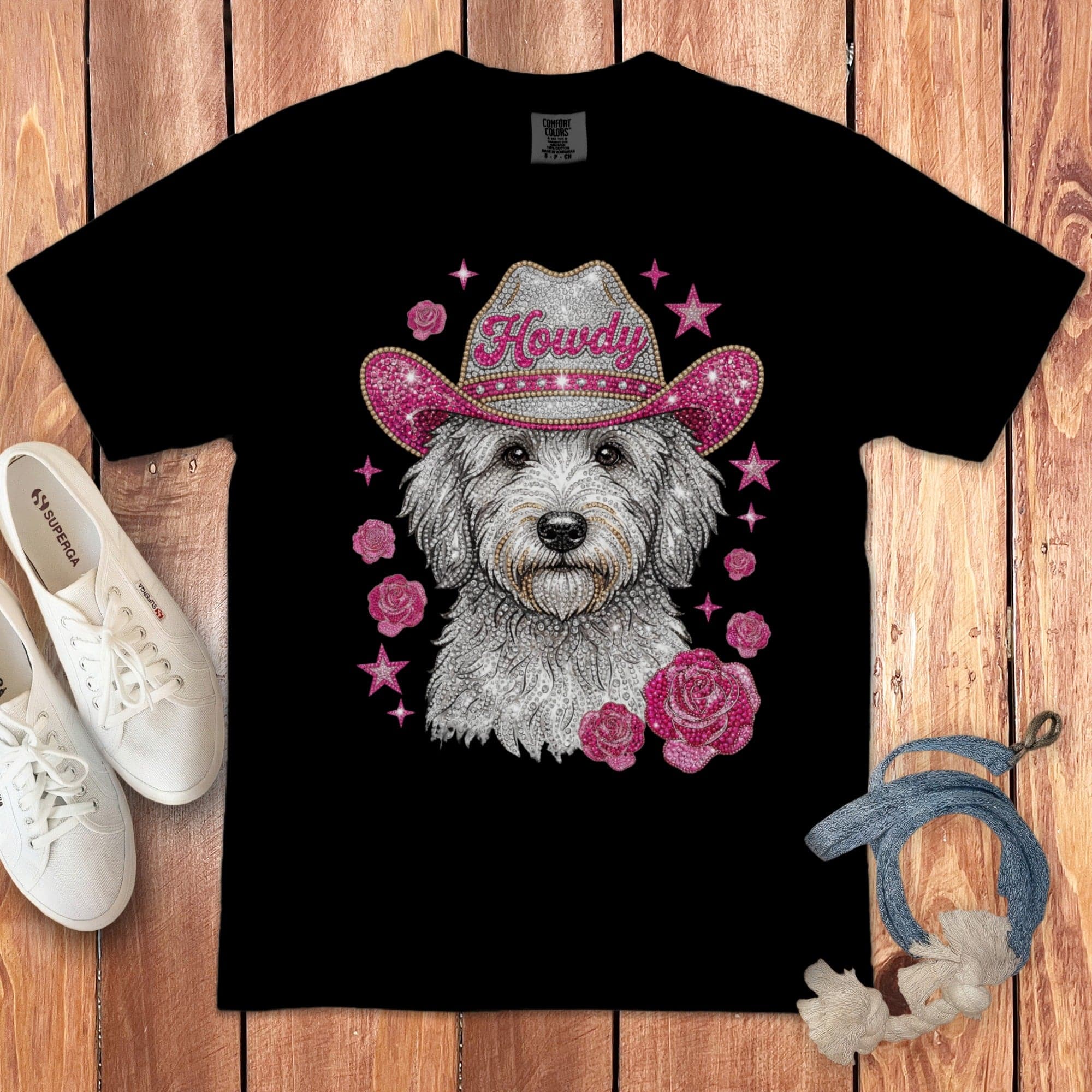Faux Rhinestone Howdy Doodle Signature T-Shirt in Black / S by Puppy Jo