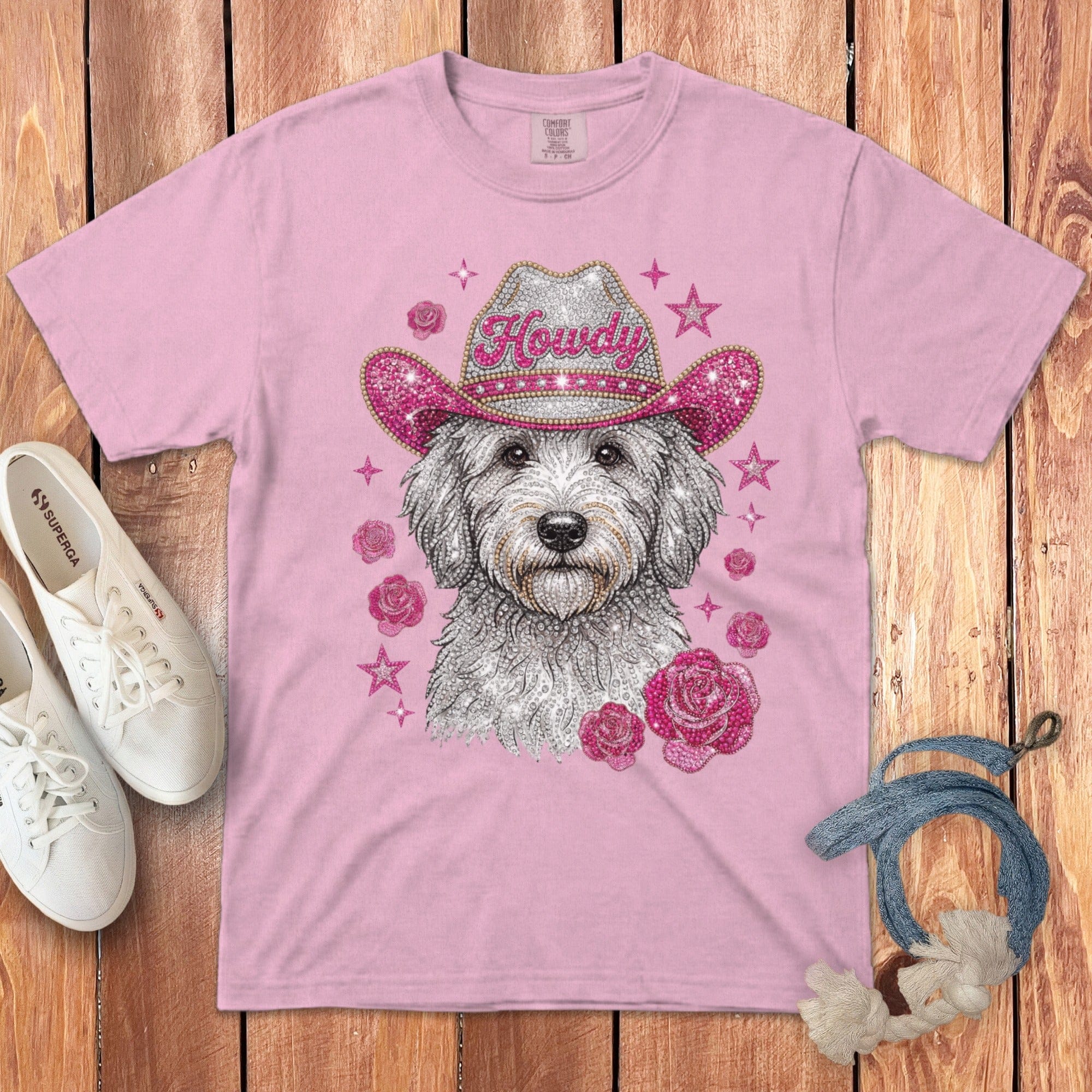 Faux Rhinestone Howdy Doodle Signature T-Shirt in Blossom / S by Puppy Jo