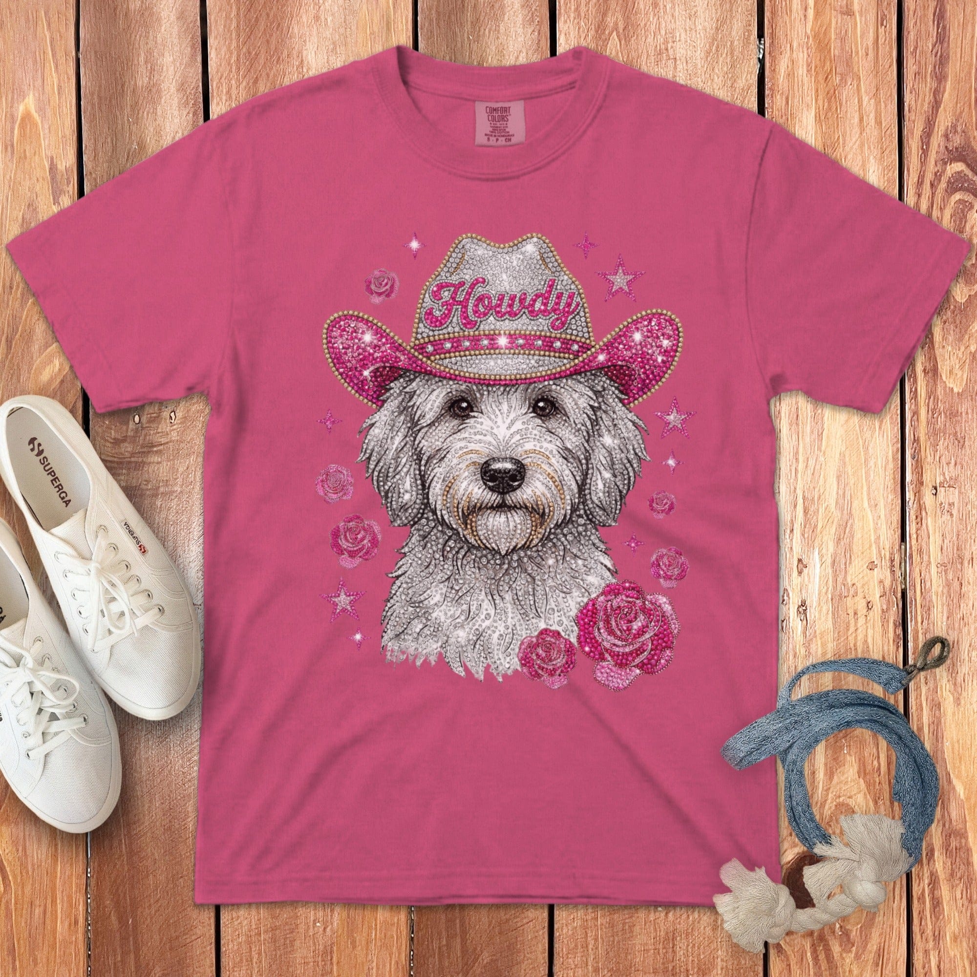 Faux Rhinestone Howdy Doodle Signature T-Shirt in Crunchberry / S by Puppy Jo