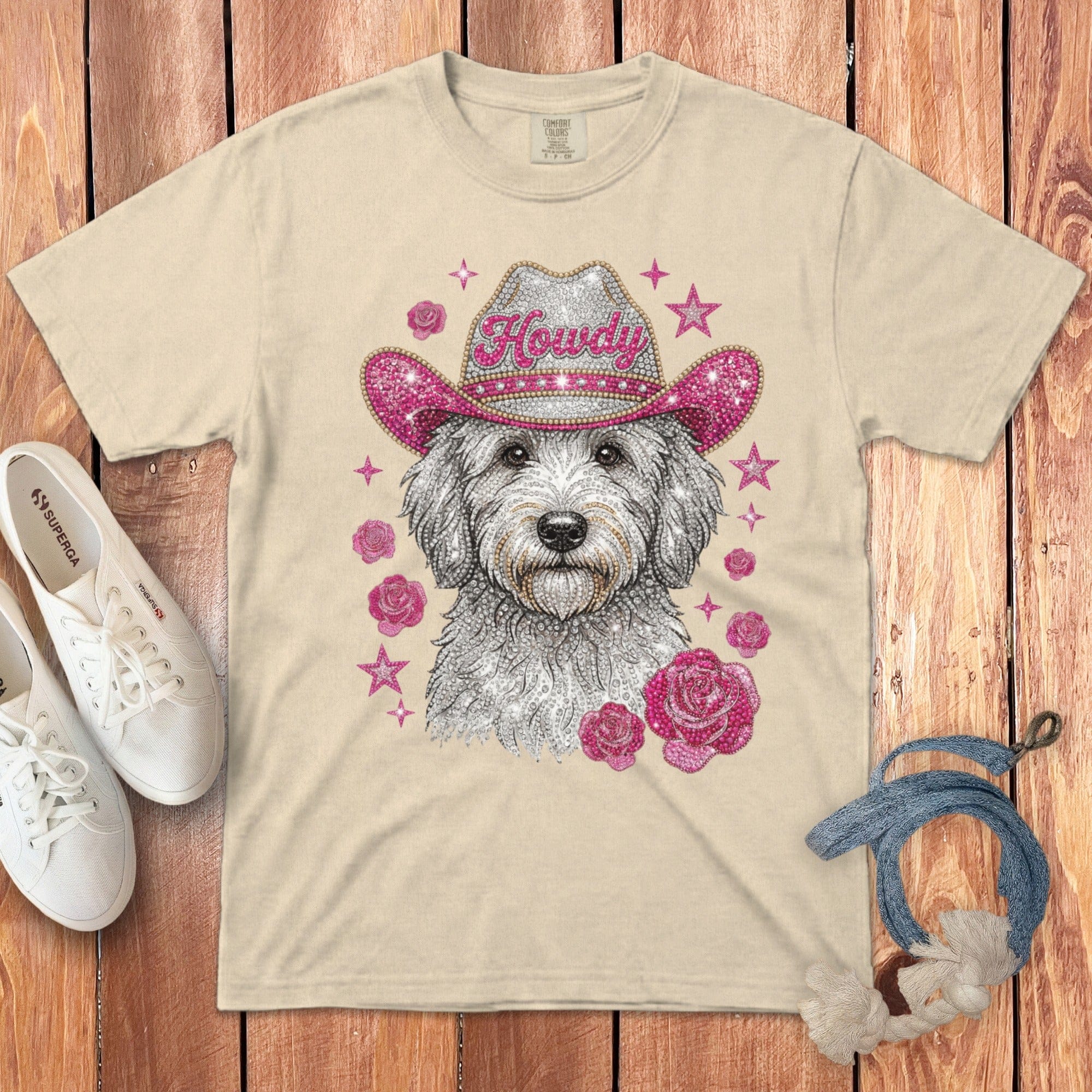 Faux Rhinestone Howdy Doodle Signature T-Shirt in Ivory / S by Puppy Jo
