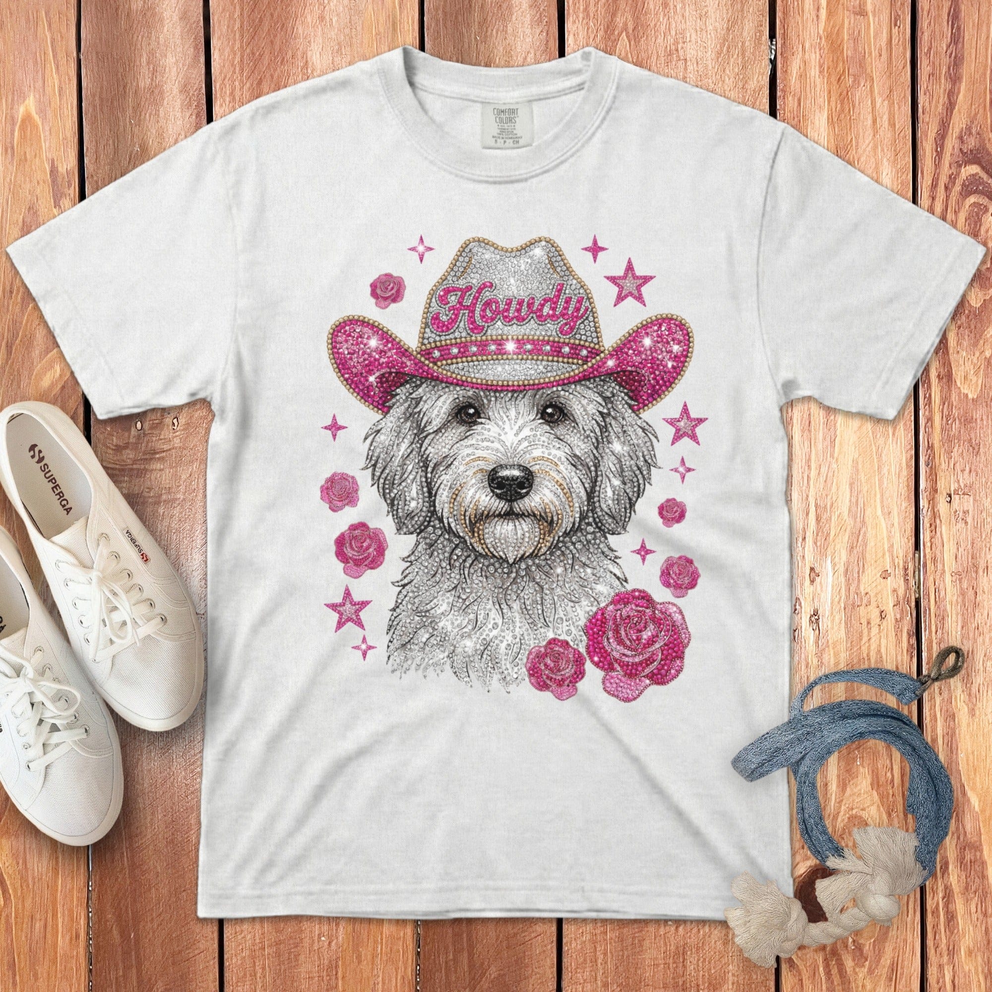 Faux Rhinestone Howdy Doodle Signature T-Shirt in White / S by Puppy Jo