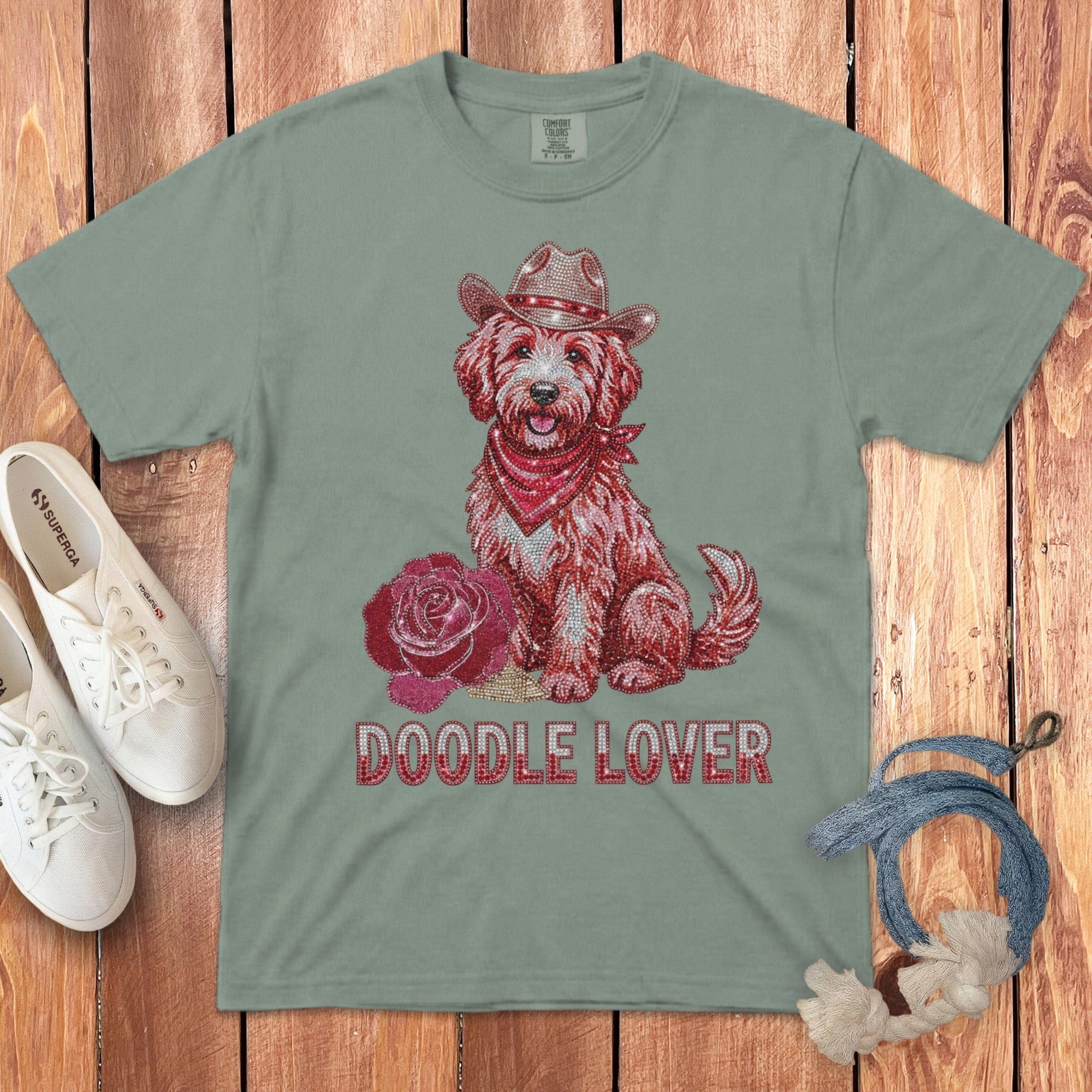 Faux Rhinestone Rose Doodle Signature T-Shirt in Bay / S by Puppy Jo