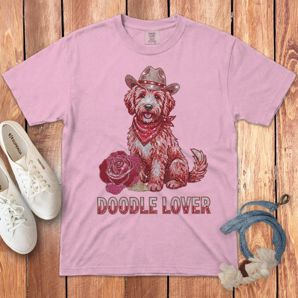 Faux Rhinestone Rose Doodle Signature T-Shirt in Blossom / S by Puppy Jo