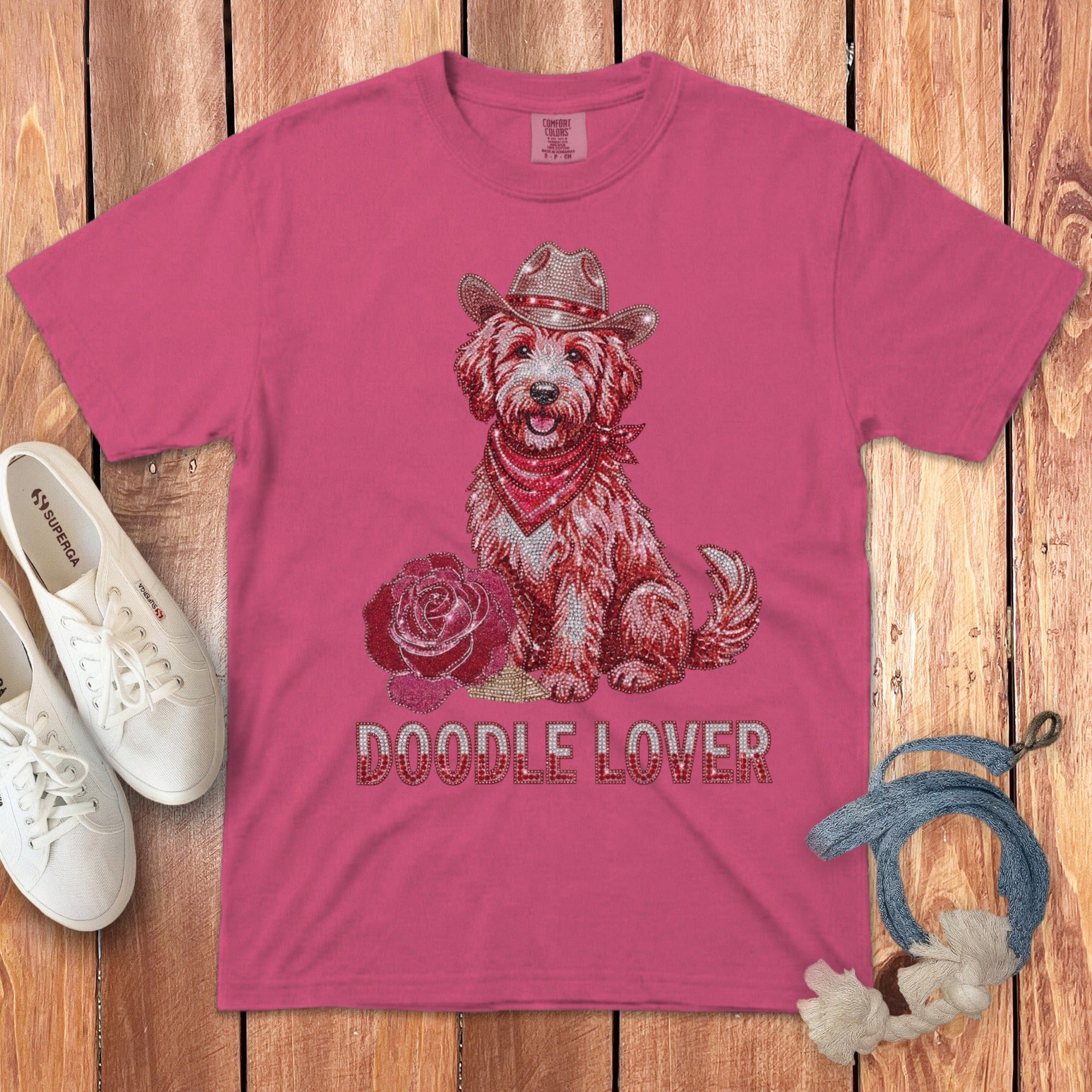 Faux Rhinestone Rose Doodle Signature T-Shirt in Crunchberry / S by Puppy Jo