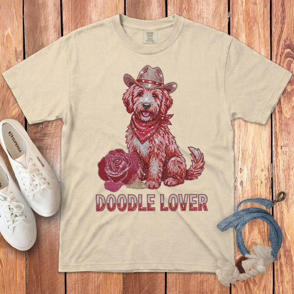 Faux Rhinestone Rose Doodle Signature T-Shirt in Ivory / S by Puppy Jo