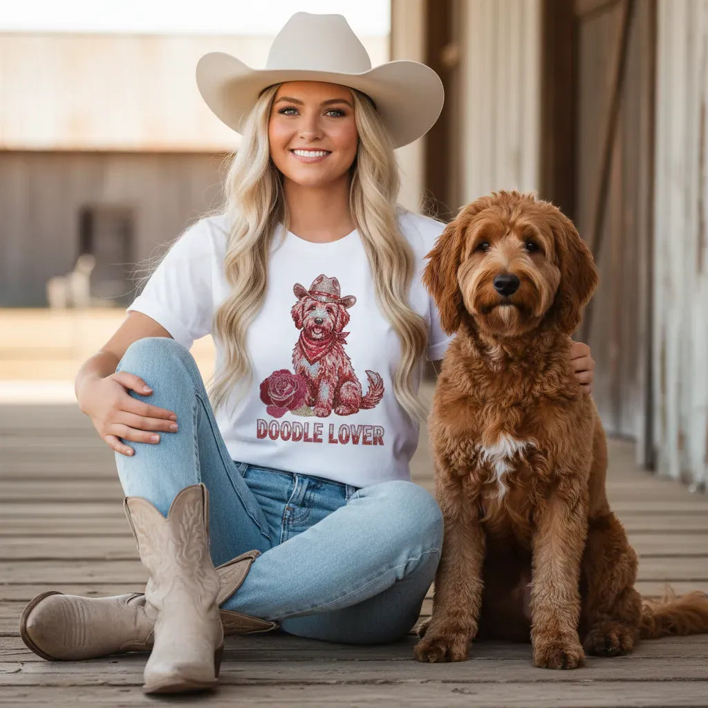 Faux Rhinestone Rose Doodle Signature T-Shirt in by Puppy Jo