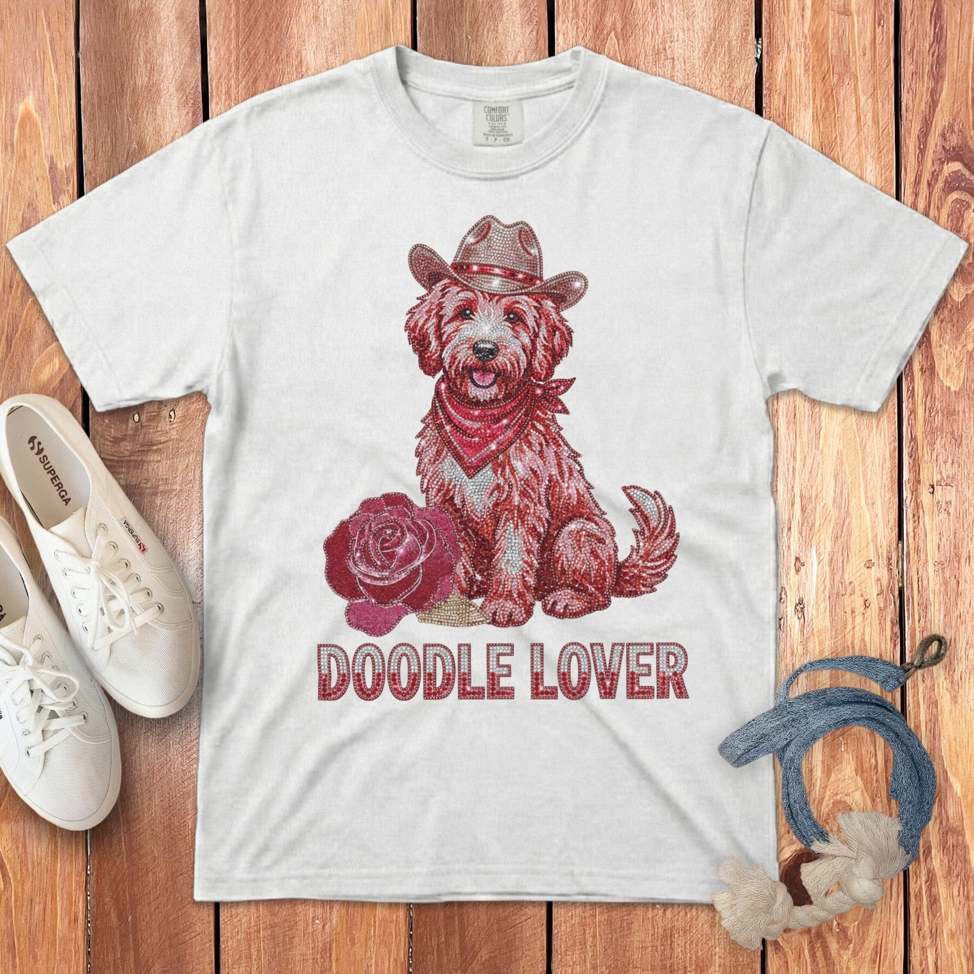 Faux Rhinestone Rose Doodle Signature T-Shirt in White / S by Puppy Jo