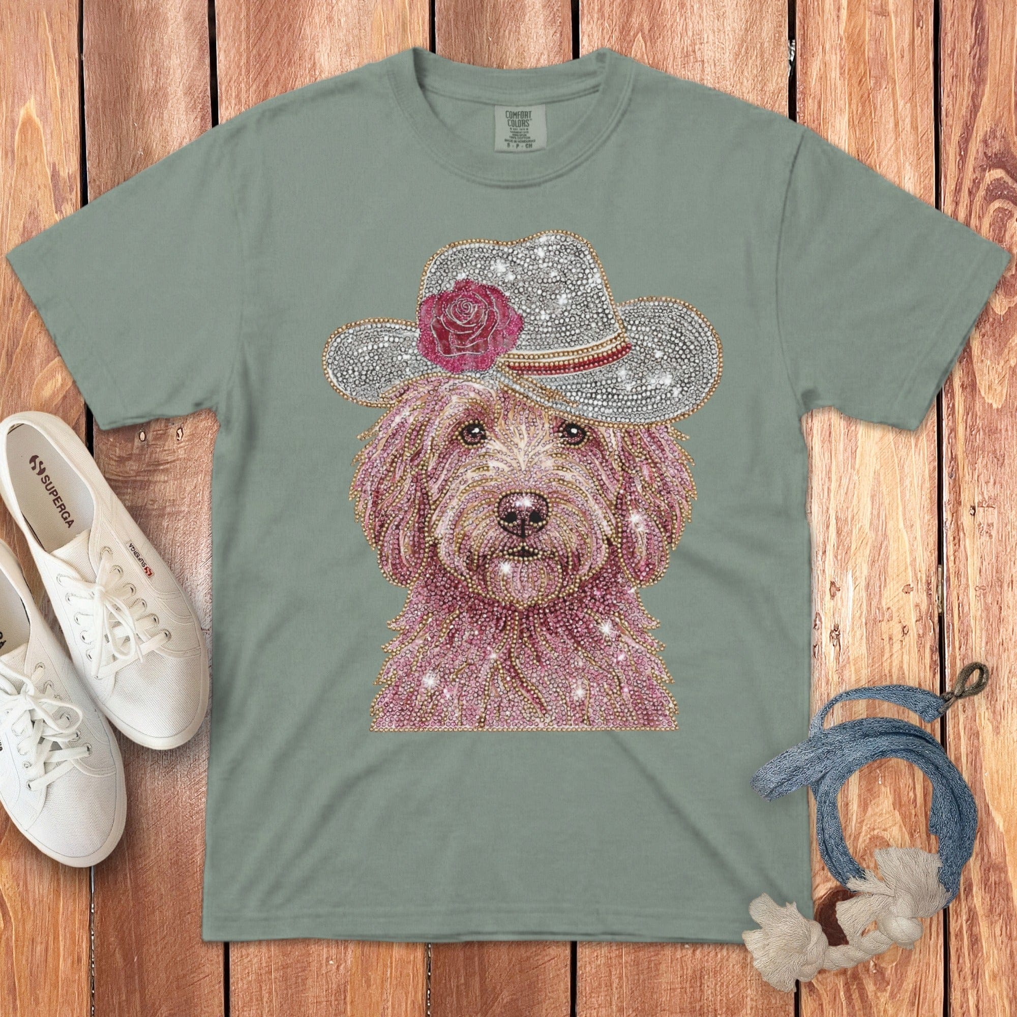 Faux Rhinestone Western Doodle Signature T-Shirt in Bay / S by Puppy Jo