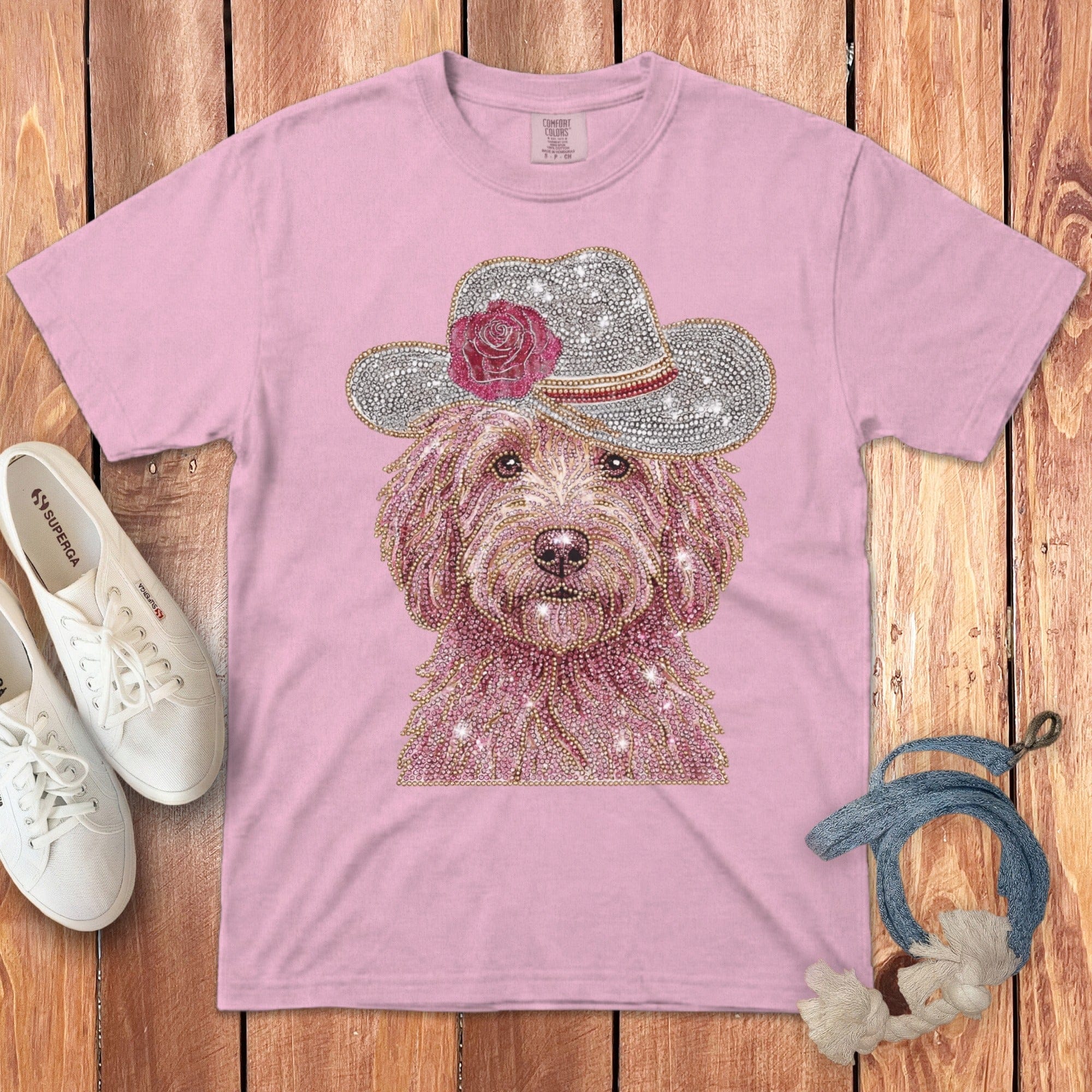 Faux Rhinestone Western Doodle Signature T-Shirt in Blossom / S by Puppy Jo