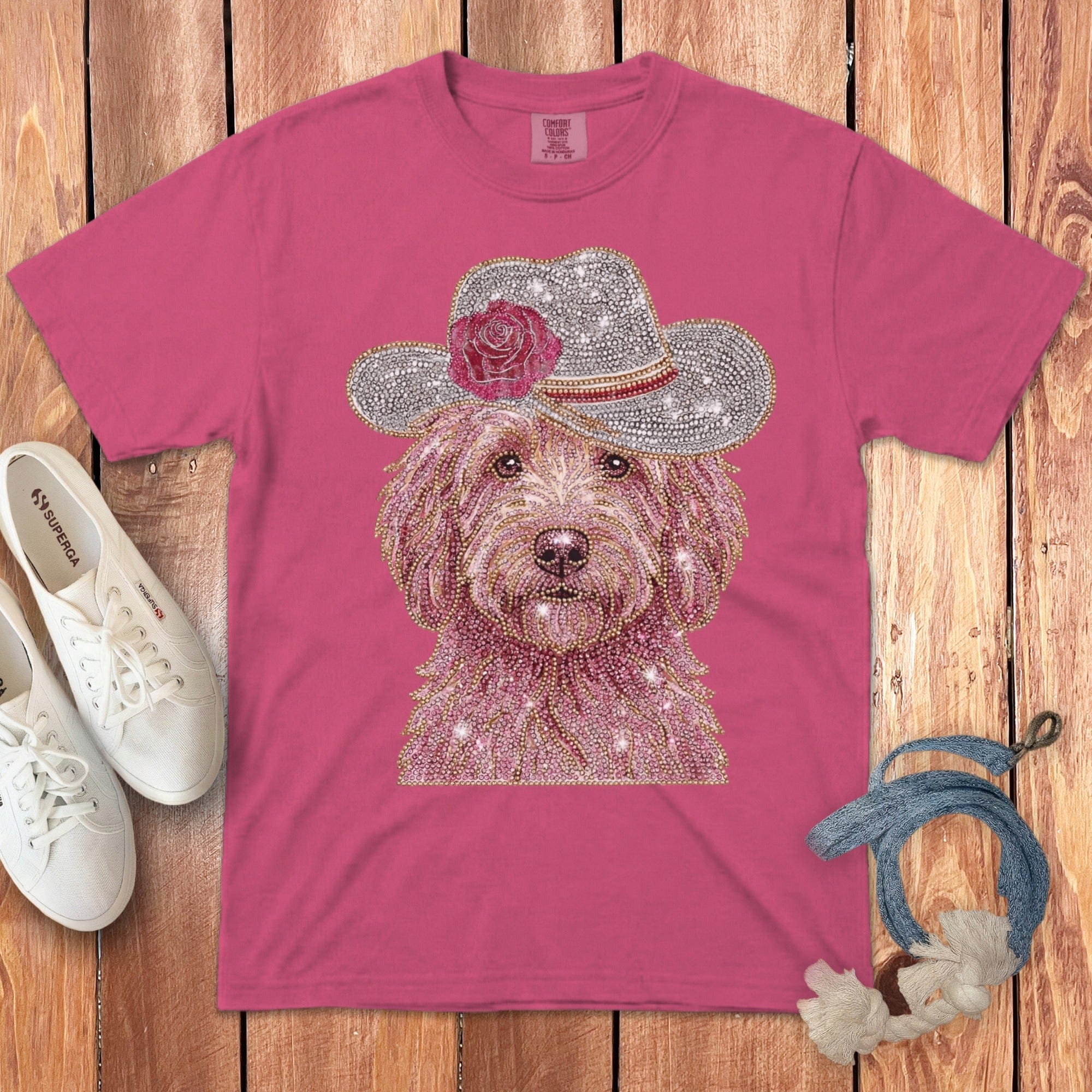 Faux Rhinestone Western Doodle Signature T-Shirt in Crunchberry / S by Puppy Jo