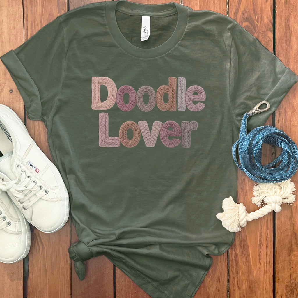 Faux Yarn Doodle Lover T-Shirt in Military Green / S by Puppy Jo