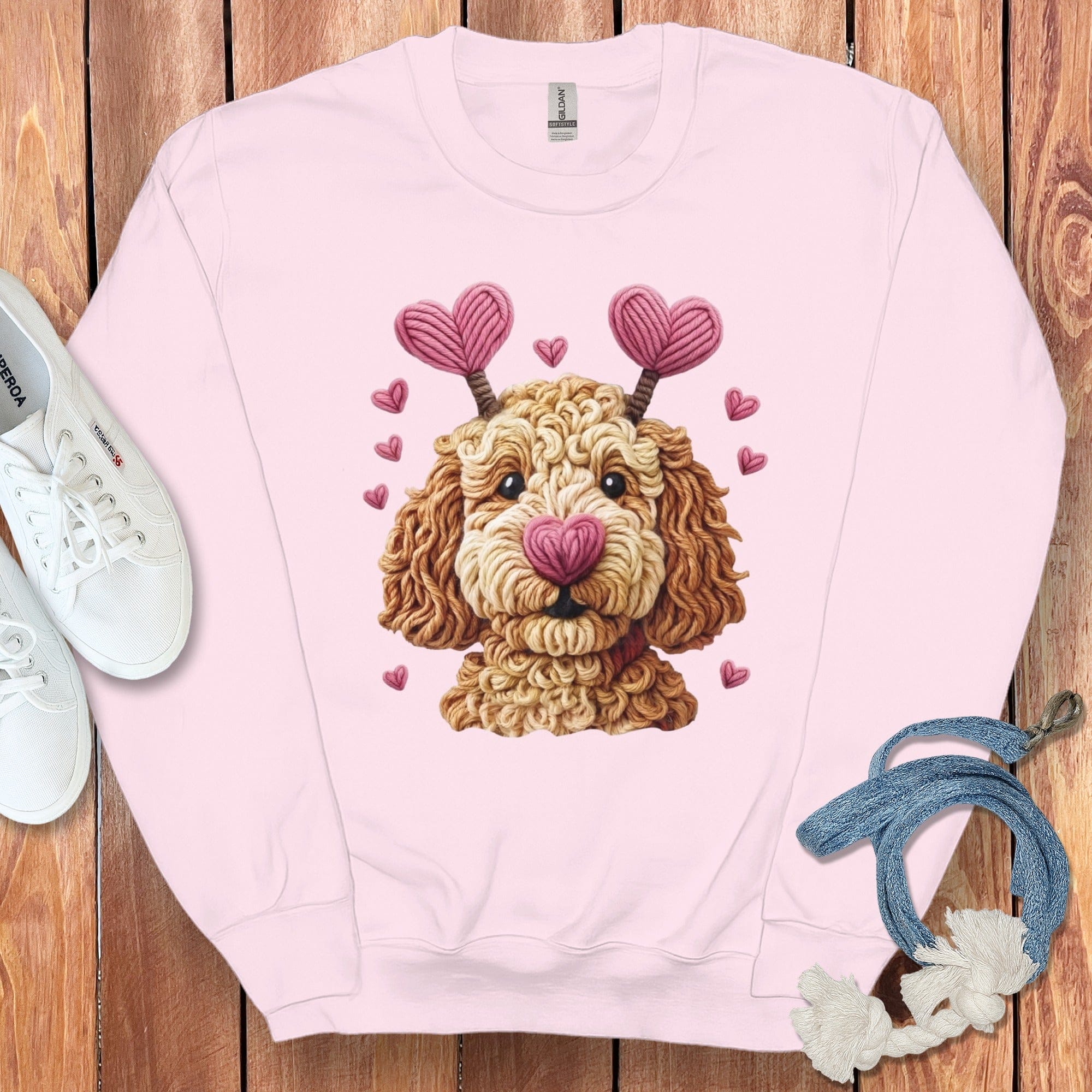 Faux Yarn Goldendoodle Sweatshirt in Light Pink / S by Puppy Jo