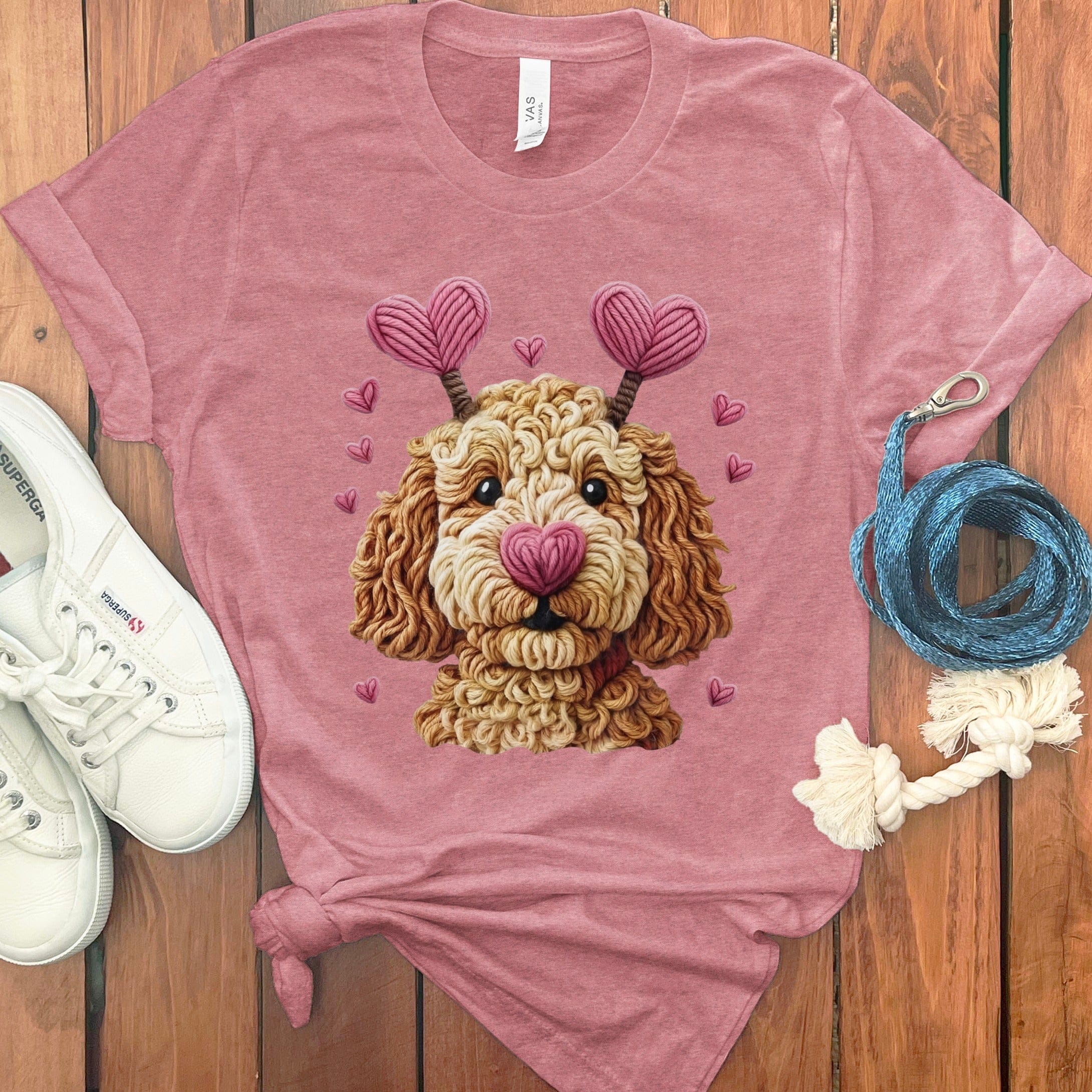 Faux Yarn Goldendoodle T-Shirt in Heather Mauve / S by Puppy Jo