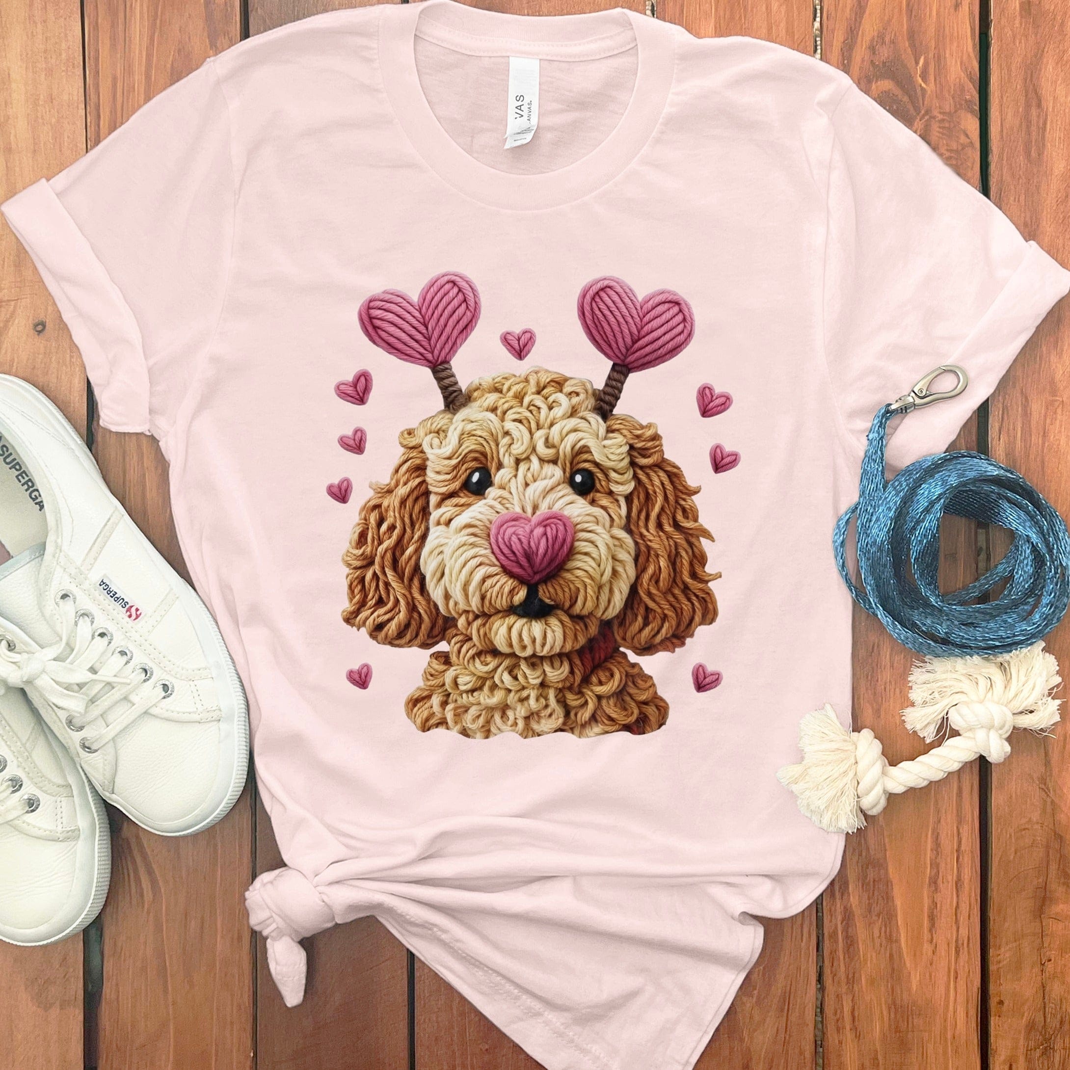 Faux Yarn Goldendoodle T-Shirt in Soft Pink / S by Puppy Jo