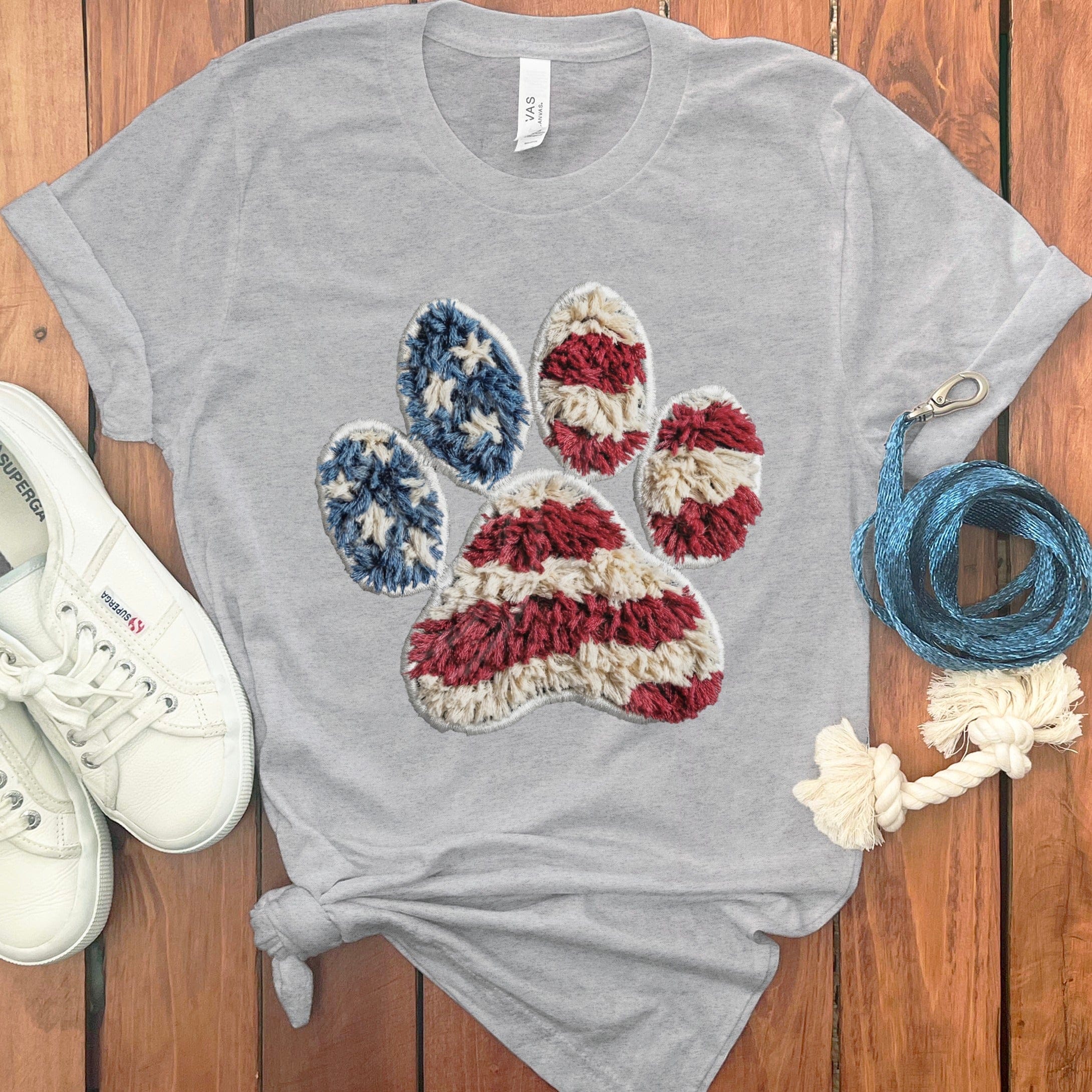 Faux Yarn  Patriotic Paw T-Shirt in Athletic Heather / M / T-Shirts #1 by Puppy Jo
