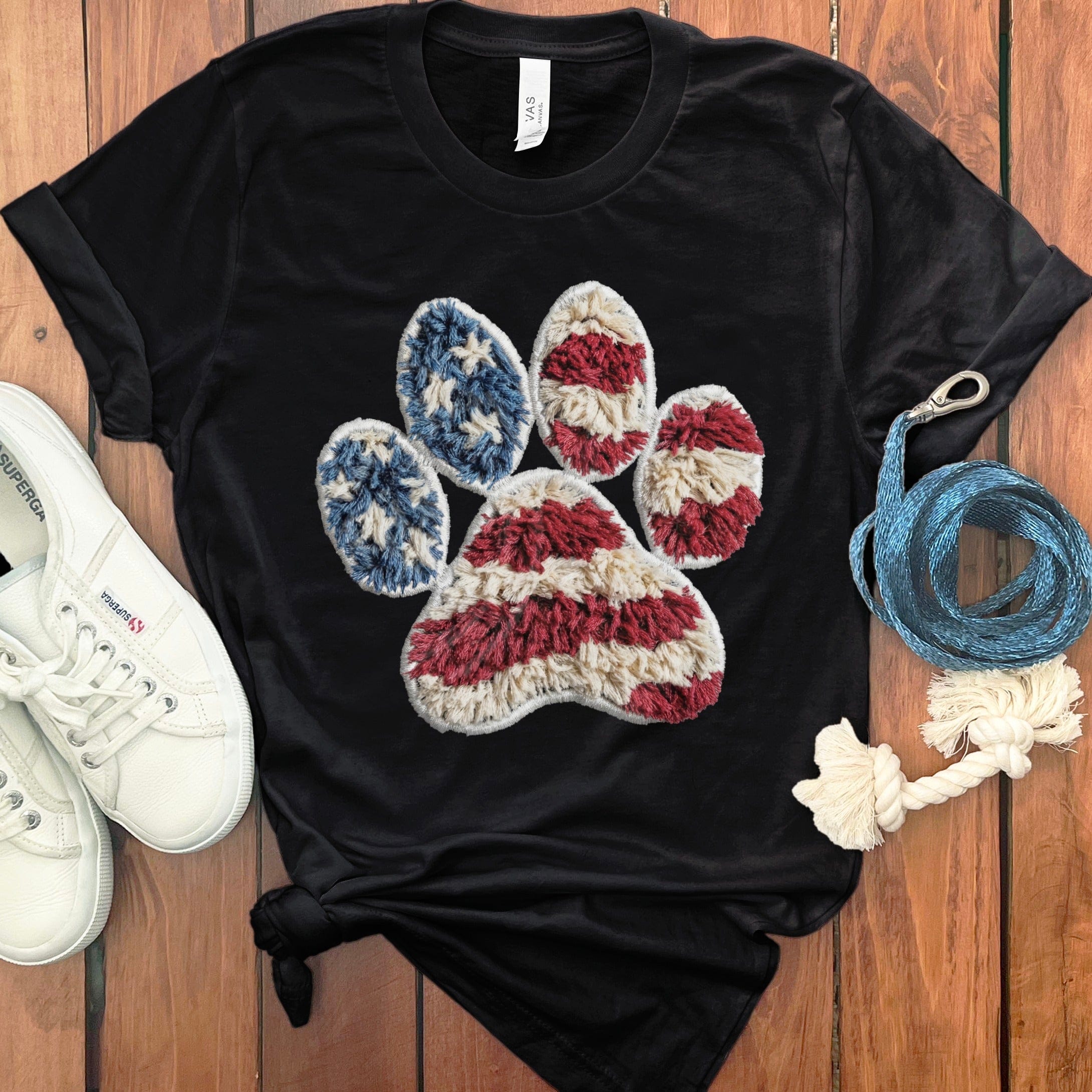 Faux Yarn  Patriotic Paw T-Shirt in Black / M / T-Shirts by Puppy Jo