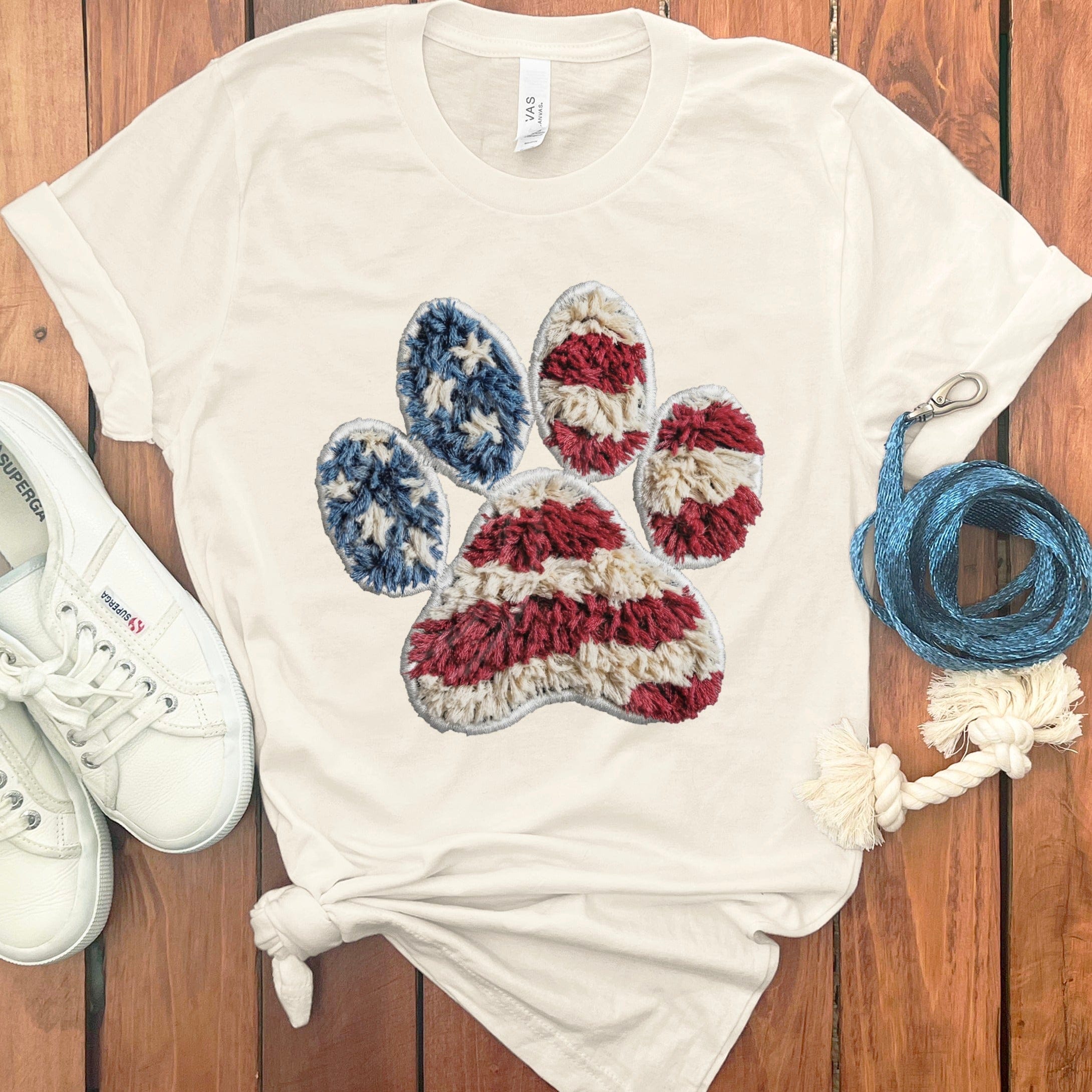 Faux Yarn  Patriotic Paw T-Shirt in Natural / M / T-Shirts #1 by Puppy Jo