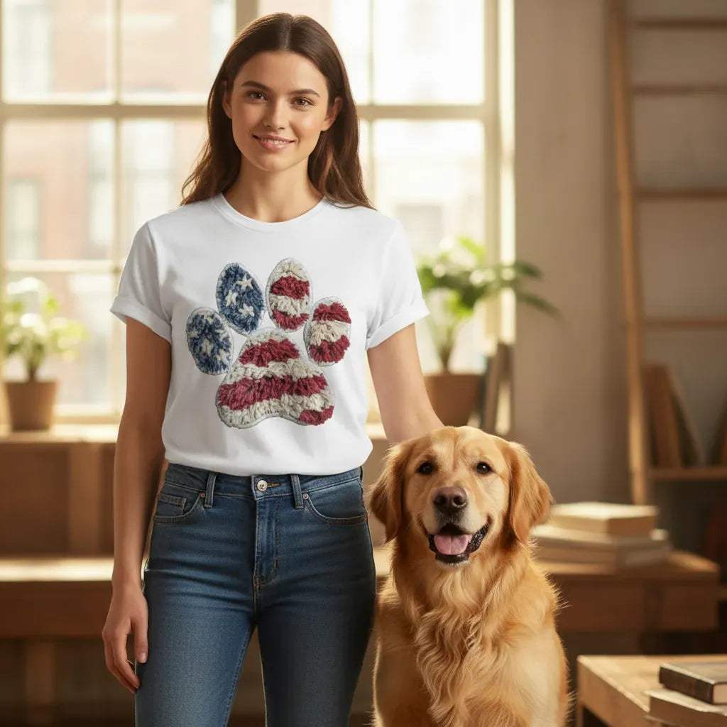 Faux Yarn  Patriotic Paw T-Shirt in by Puppy Jo