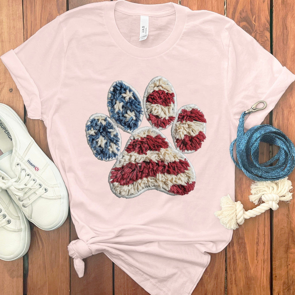 Faux Yarn  Patriotic Paw T-Shirt in Soft Pink / M / T-Shirts #1 by Puppy Jo