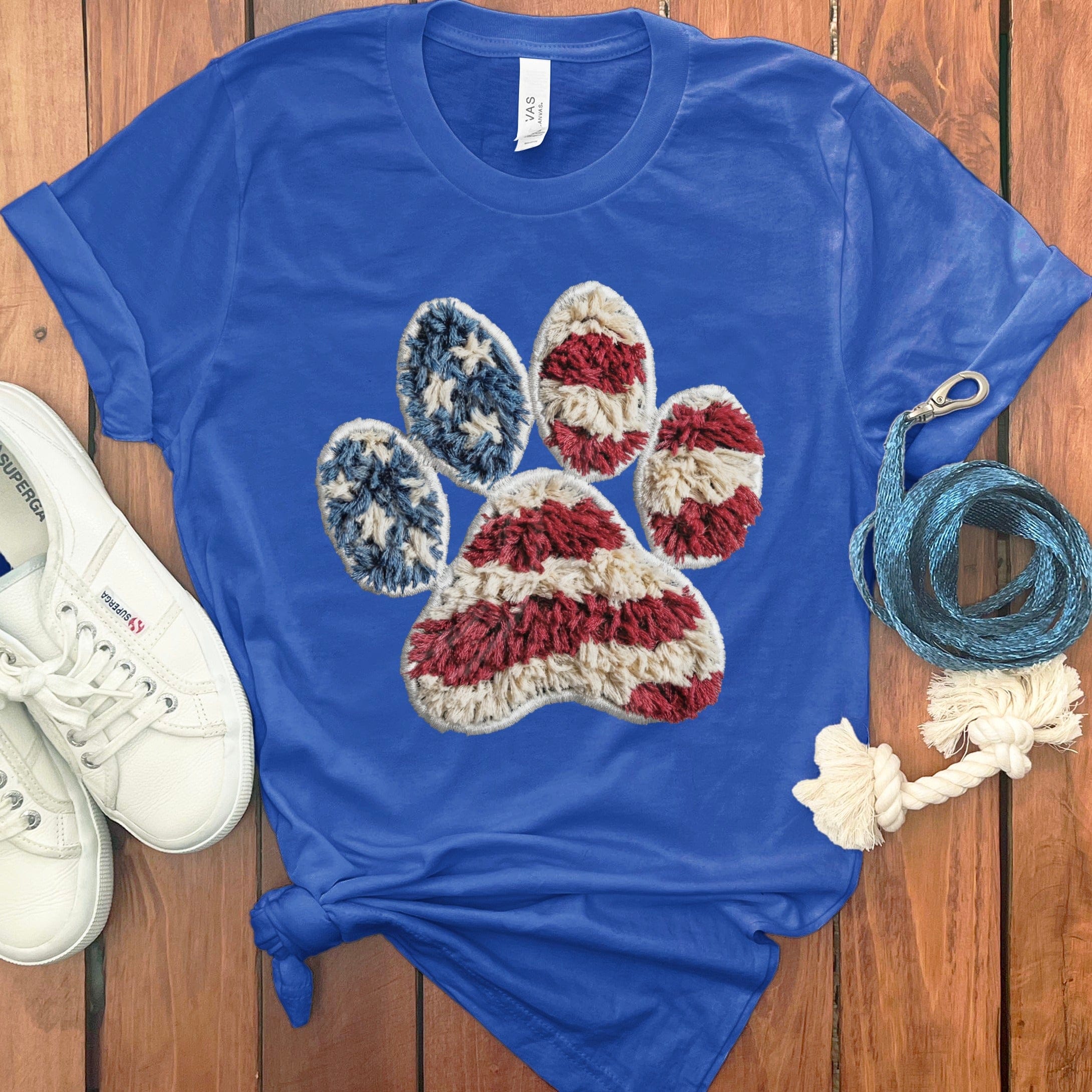 Faux Yarn  Patriotic Paw T-Shirt in True Royal / M / T-Shirts by Puppy Jo