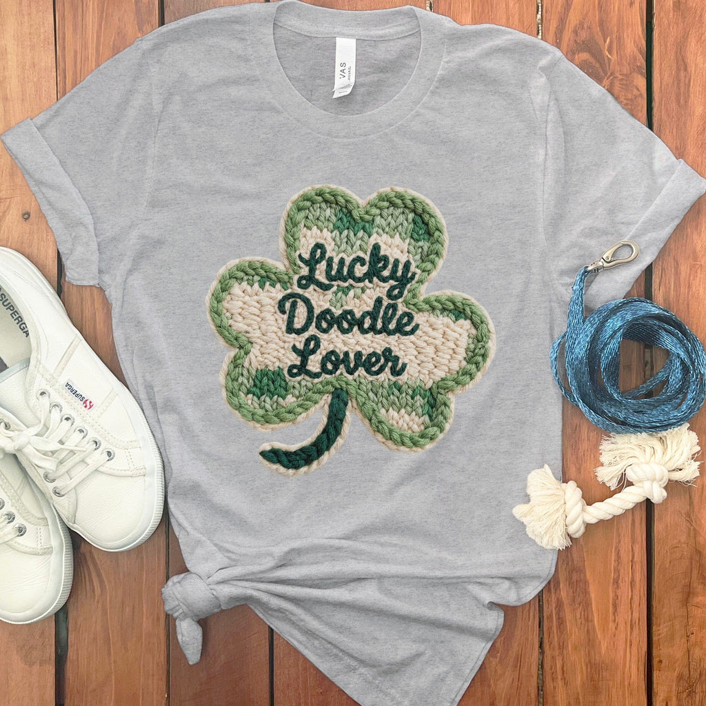 Faux Yarn Shamrock Doodle T-Shirt in Athletic Heather / S by Puppy Jo