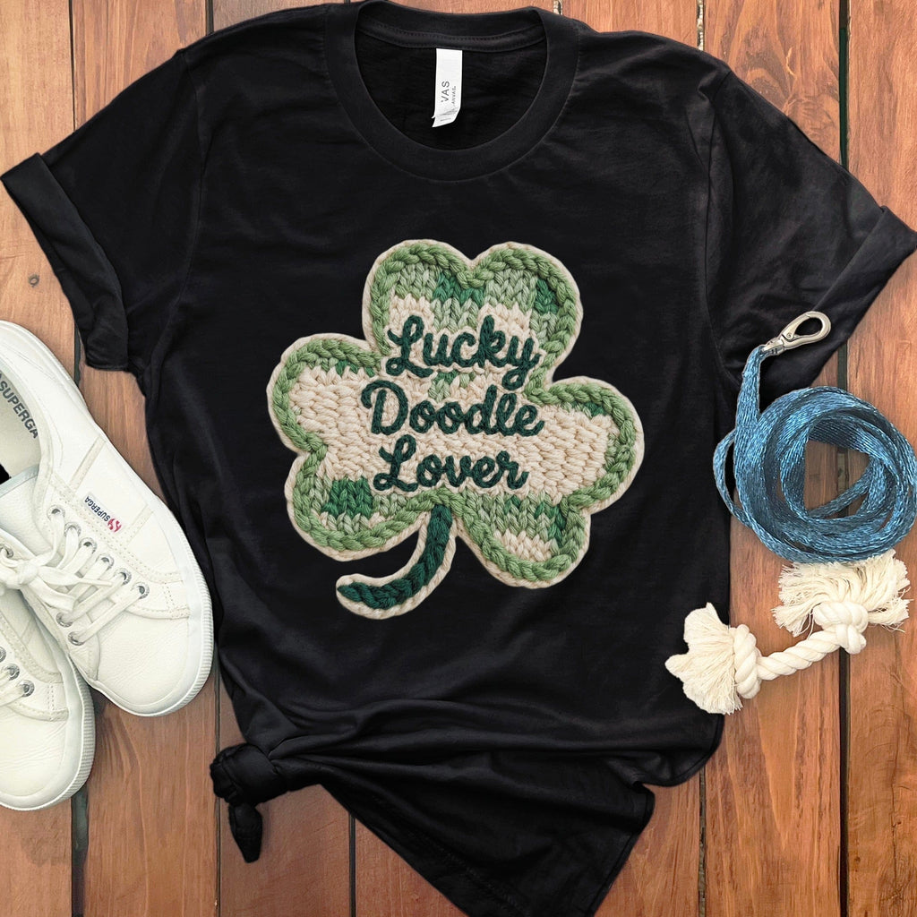 Faux Yarn Shamrock Doodle T-Shirt in Black / S by Puppy Jo