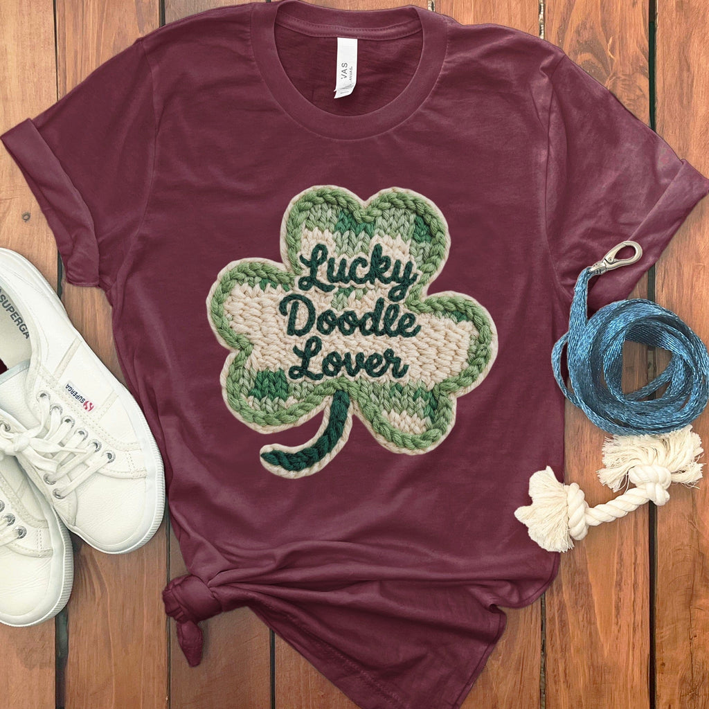 Faux Yarn Shamrock Doodle T-Shirt in Maroon / S by Puppy Jo
