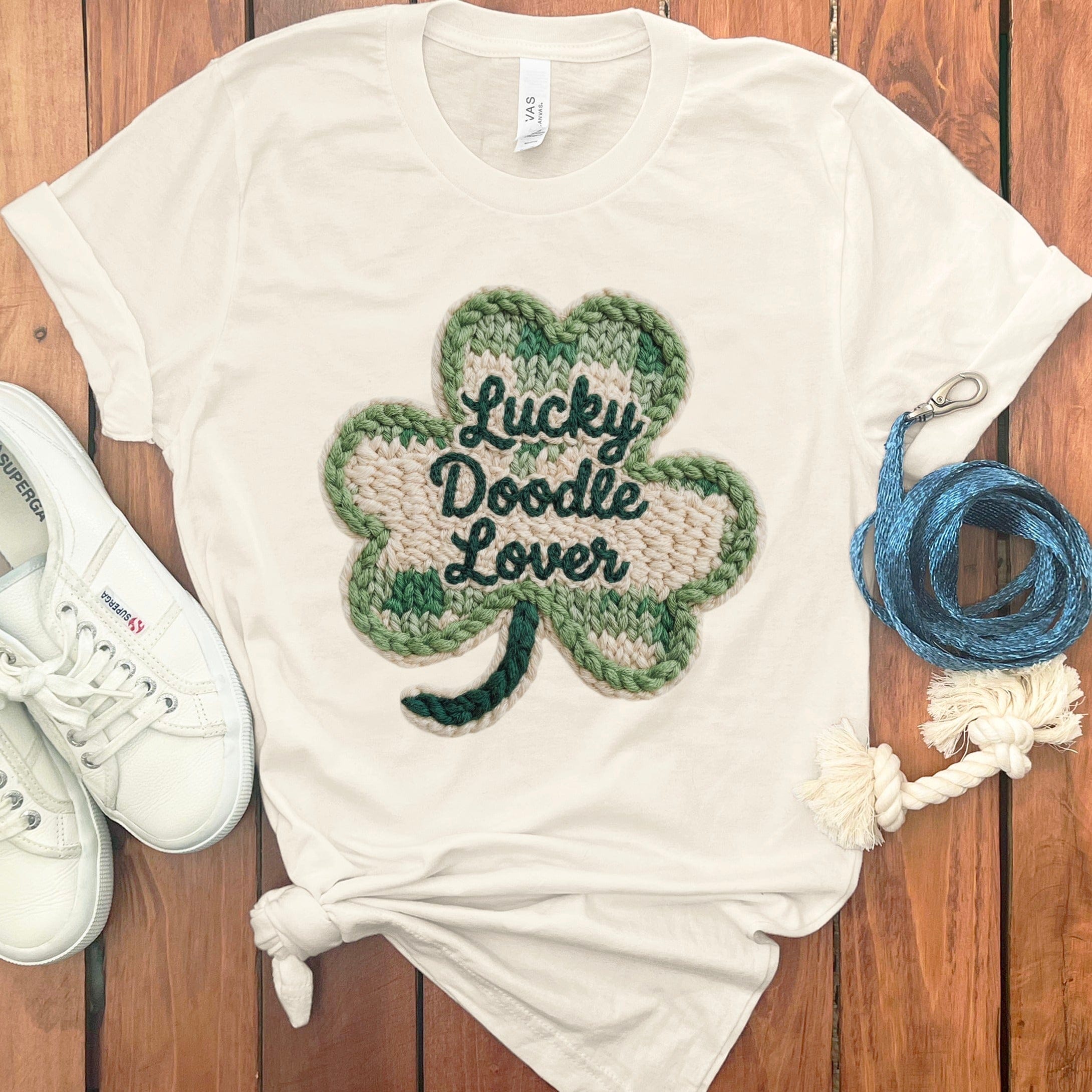 Faux Yarn Shamrock Doodle T-Shirt in Natural / S by Puppy Jo
