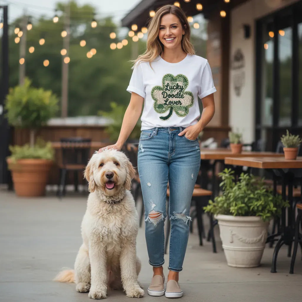 Faux Yarn Shamrock Doodle T-Shirt in by Puppy Jo