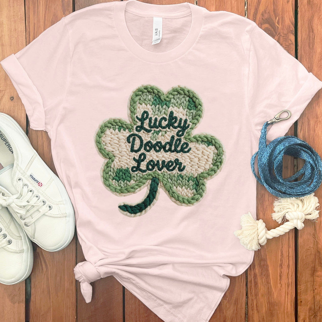 Faux Yarn Shamrock Doodle T-Shirt in Soft Pink / S by Puppy Jo
