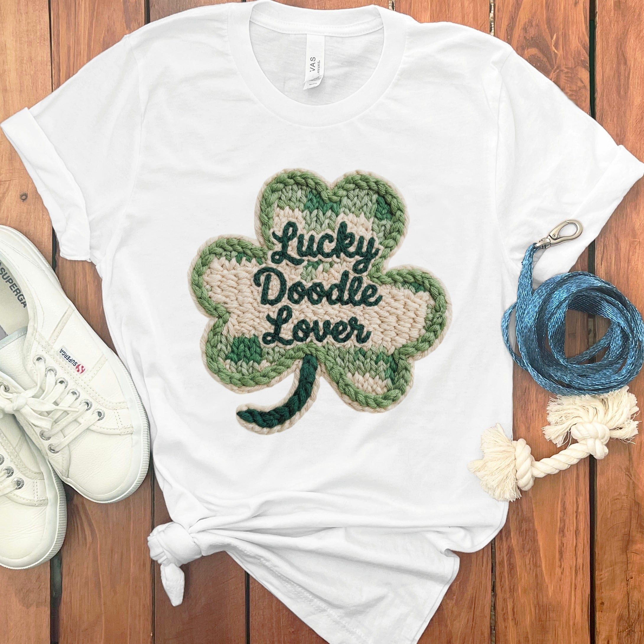Faux Yarn Shamrock Doodle T-Shirt in White / S by Puppy Jo