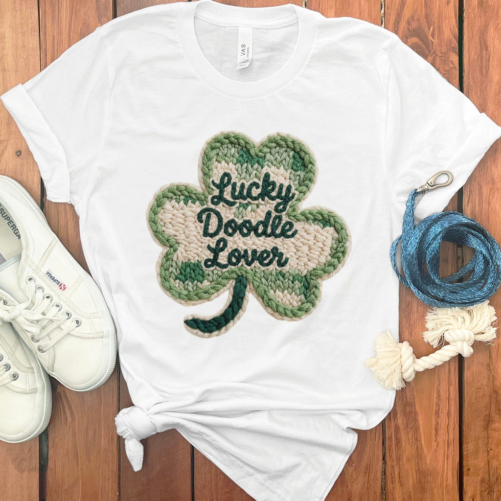 Faux Yarn Shamrock Doodle T-Shirt in White / S by Puppy Jo
