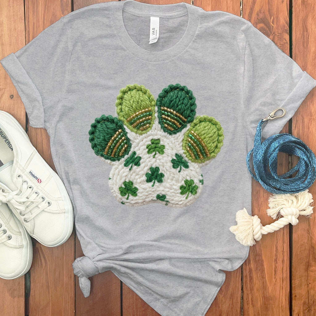 Faux Yarn Shamrock Paw T-Shirt in Athletic Heather / M by Puppy Jo