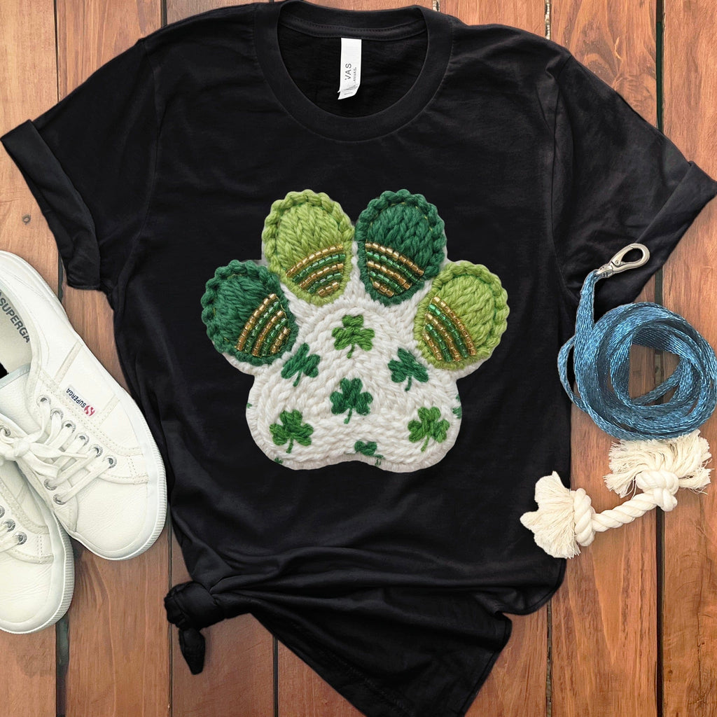 Faux Yarn Shamrock Paw T-Shirt in Black / M by Puppy Jo