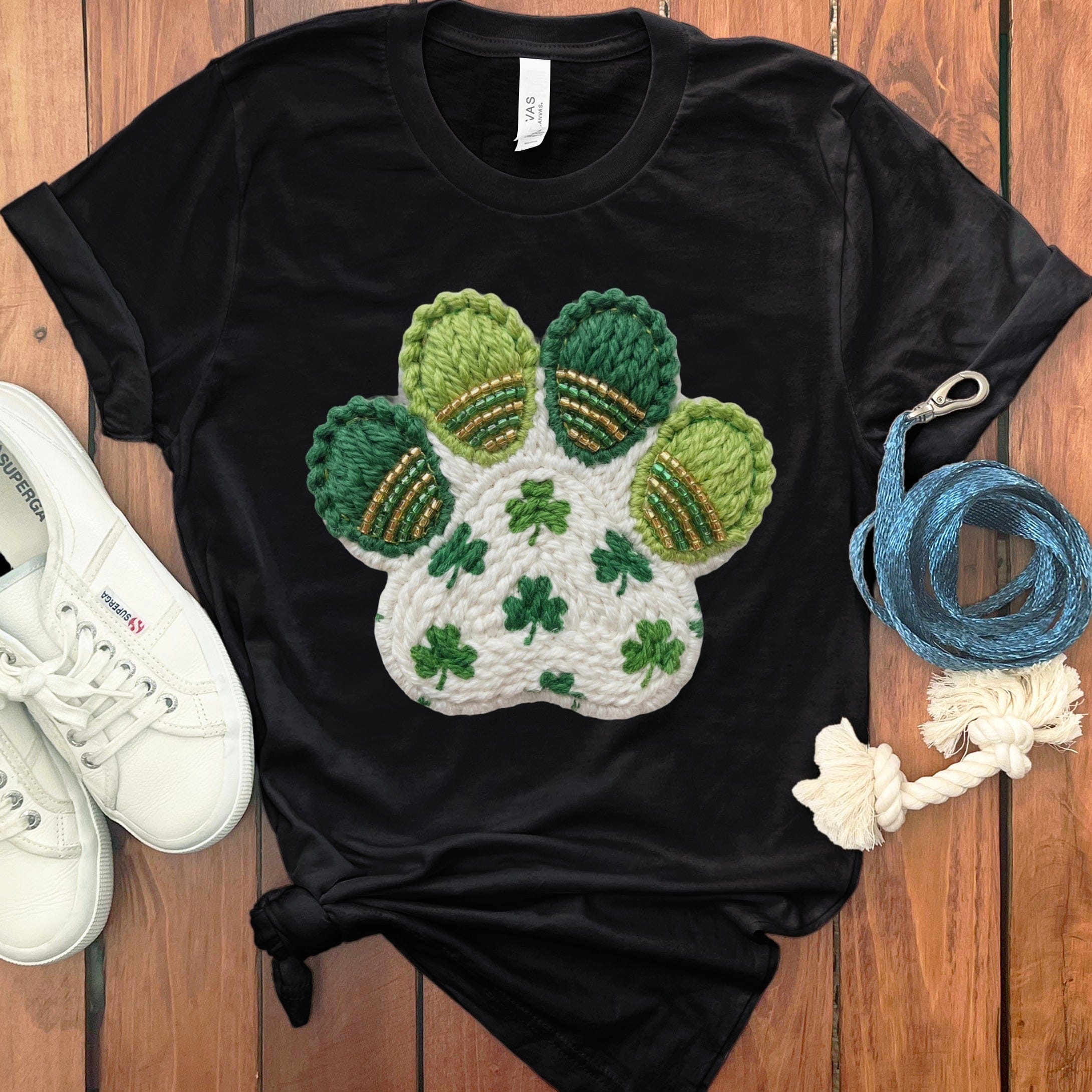 Faux Yarn Shamrock Paw T-Shirt in Black / M by Puppy Jo