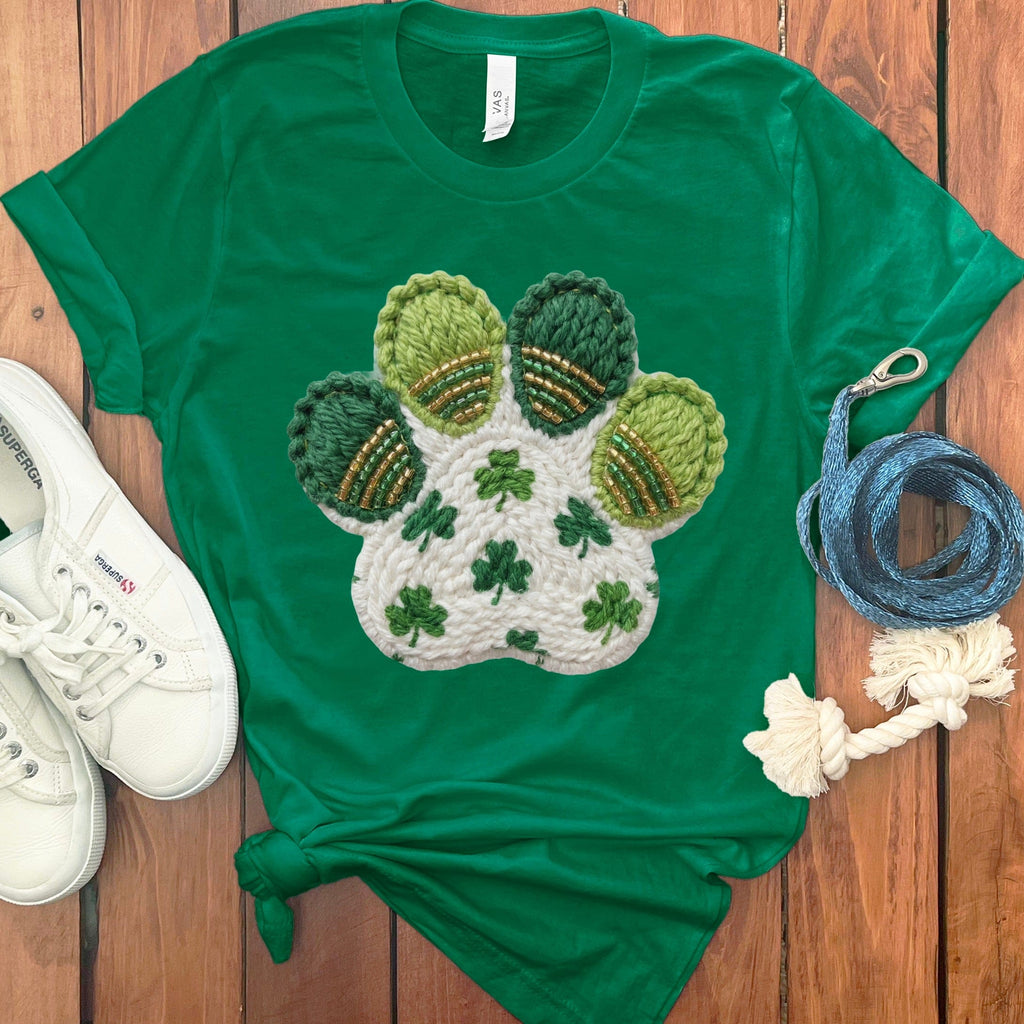 Faux Yarn Shamrock Paw T-Shirt in Kelly / M by Puppy Jo