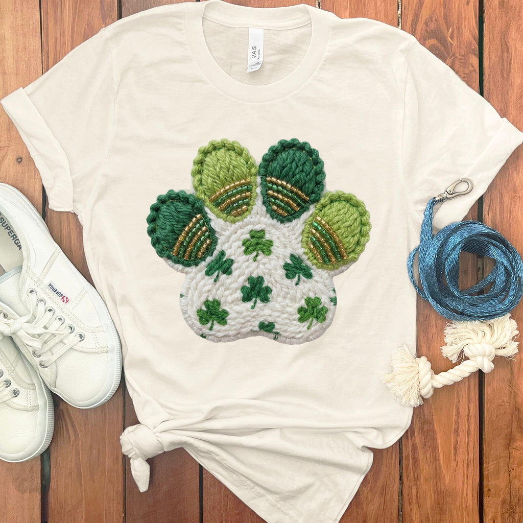 Faux Yarn Shamrock Paw T-Shirt in Natural / M by Puppy Jo