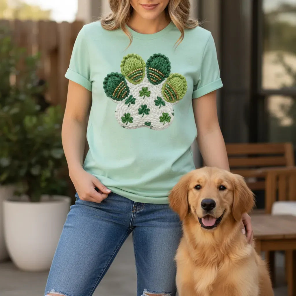 Faux Yarn Shamrock Paw T-Shirt in by Puppy Jo